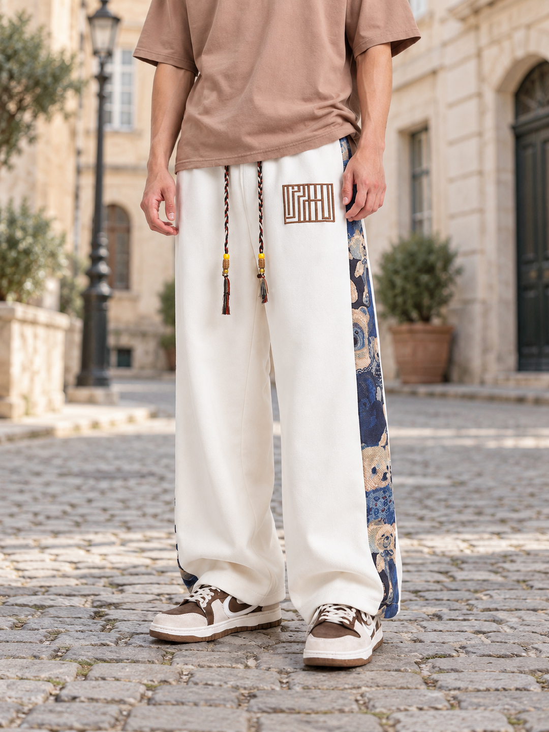 Cream Solid Regular Pants