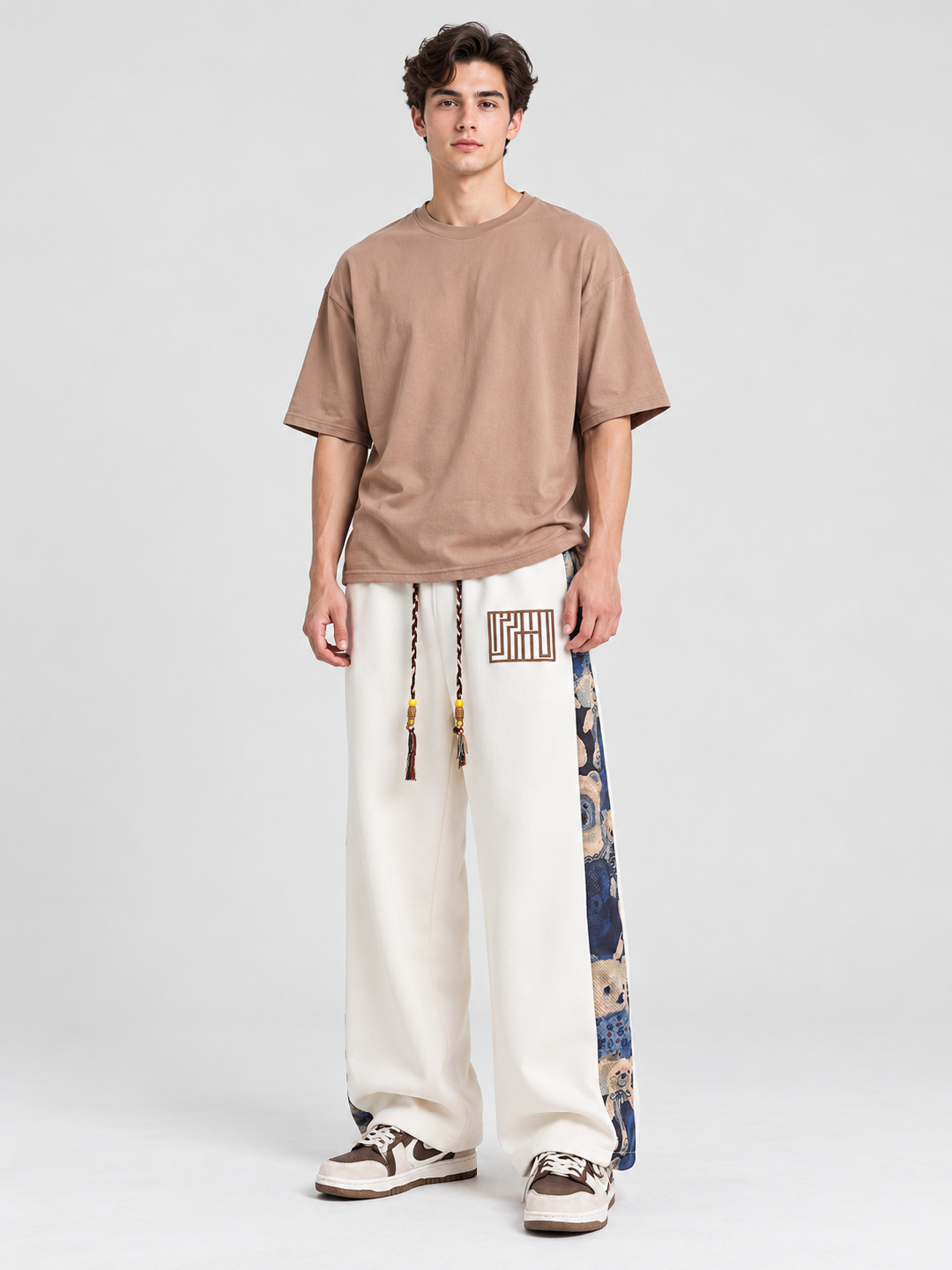 Cream Solid Regular Pants