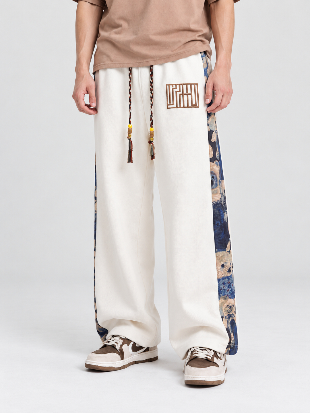 Cream Solid Regular Pants