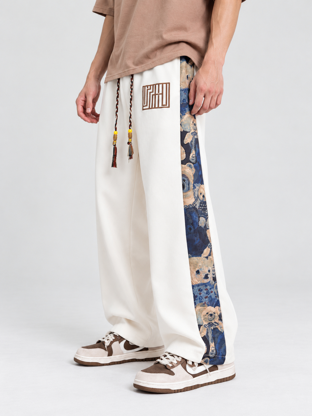 Cream Solid Regular Pants