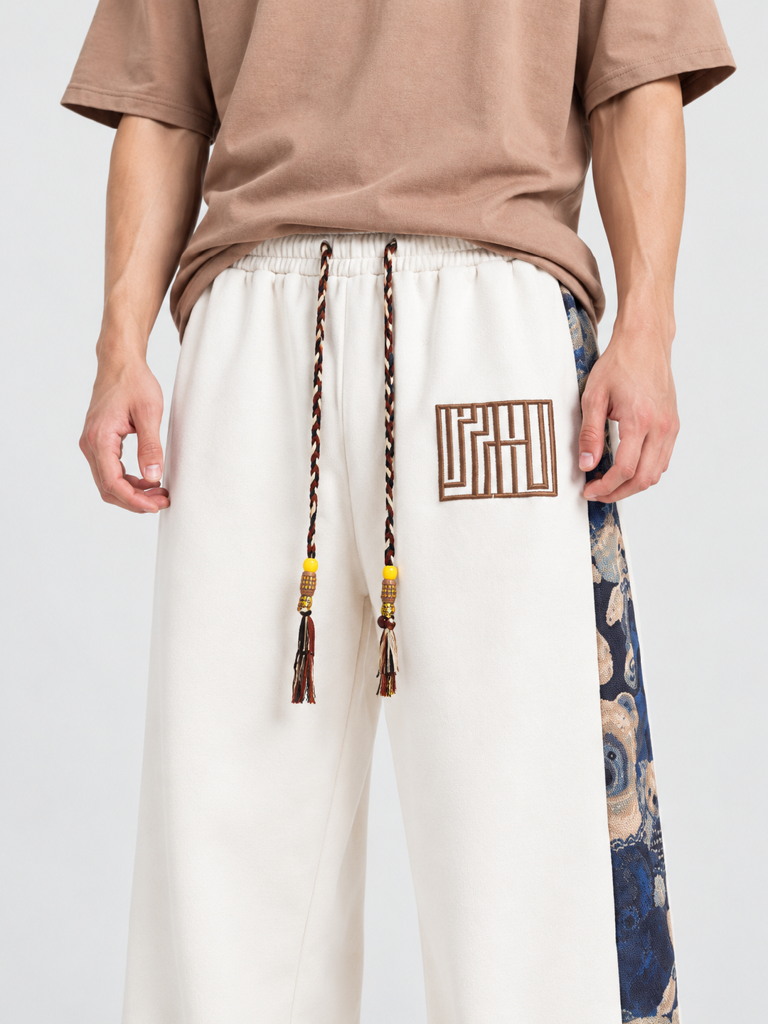 Cream Solid Regular Pants