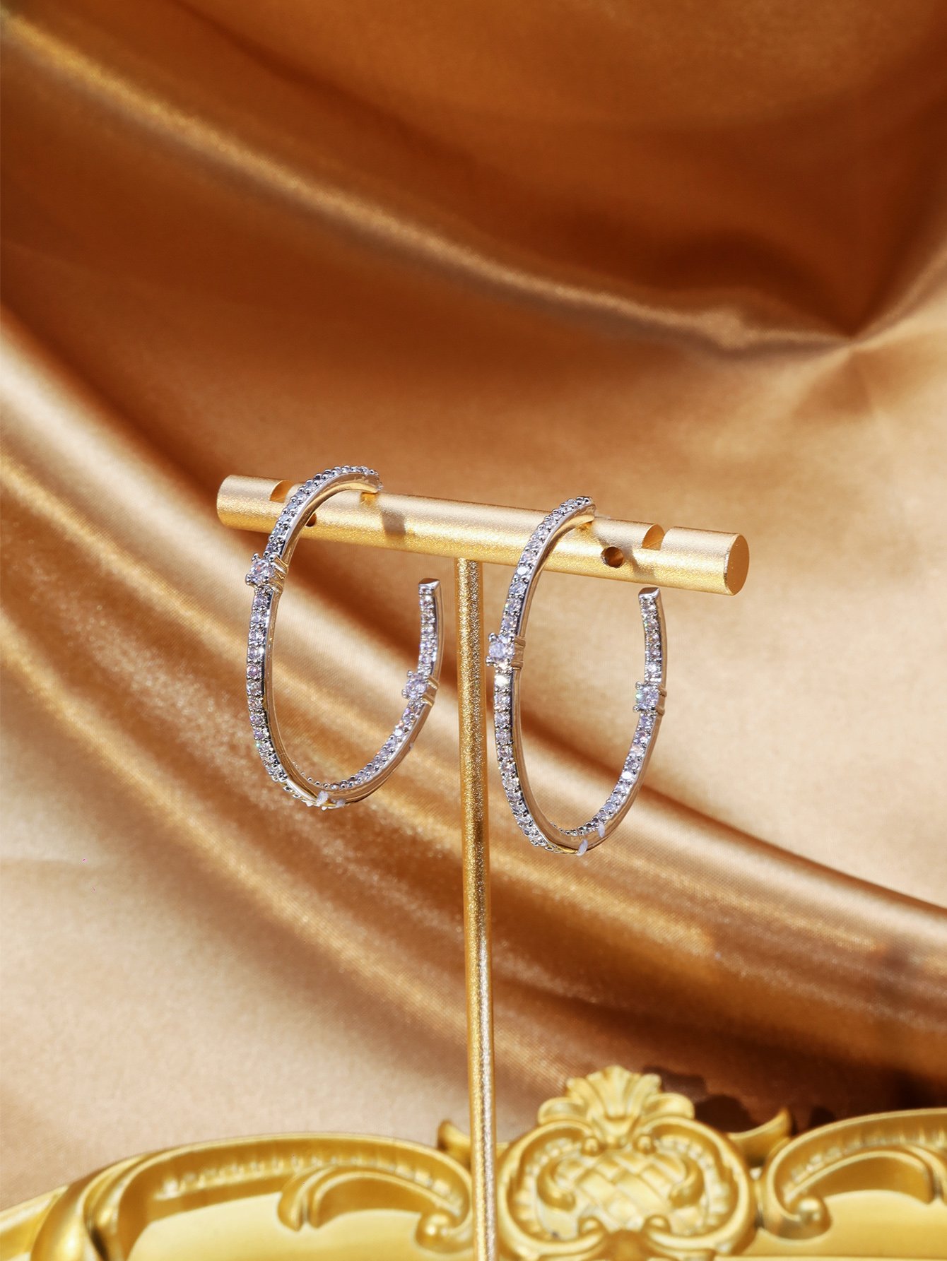Set of 2 Silver Crystal Hoop Earrings