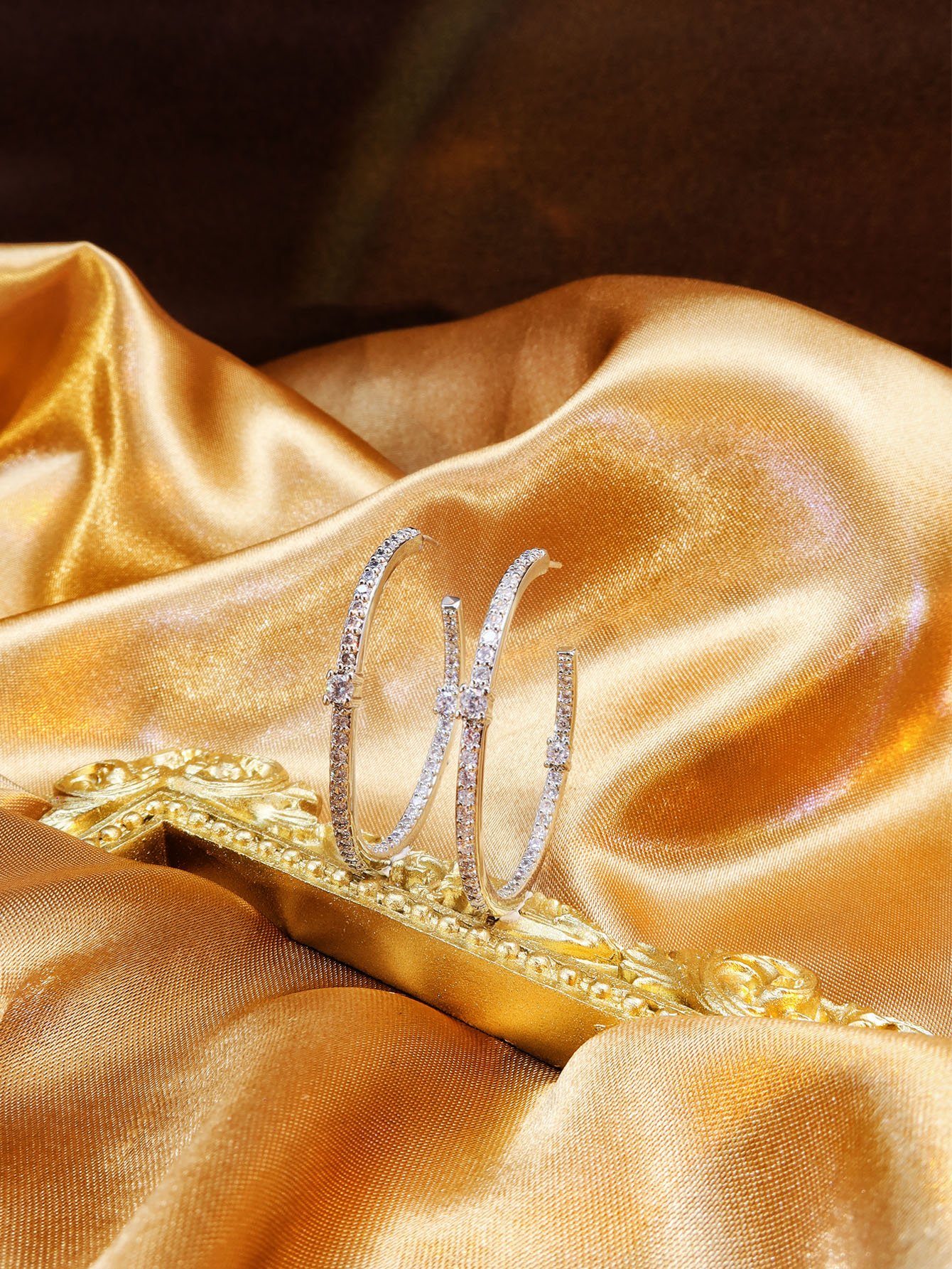Set of 2 Silver Crystal Hoop Earrings
