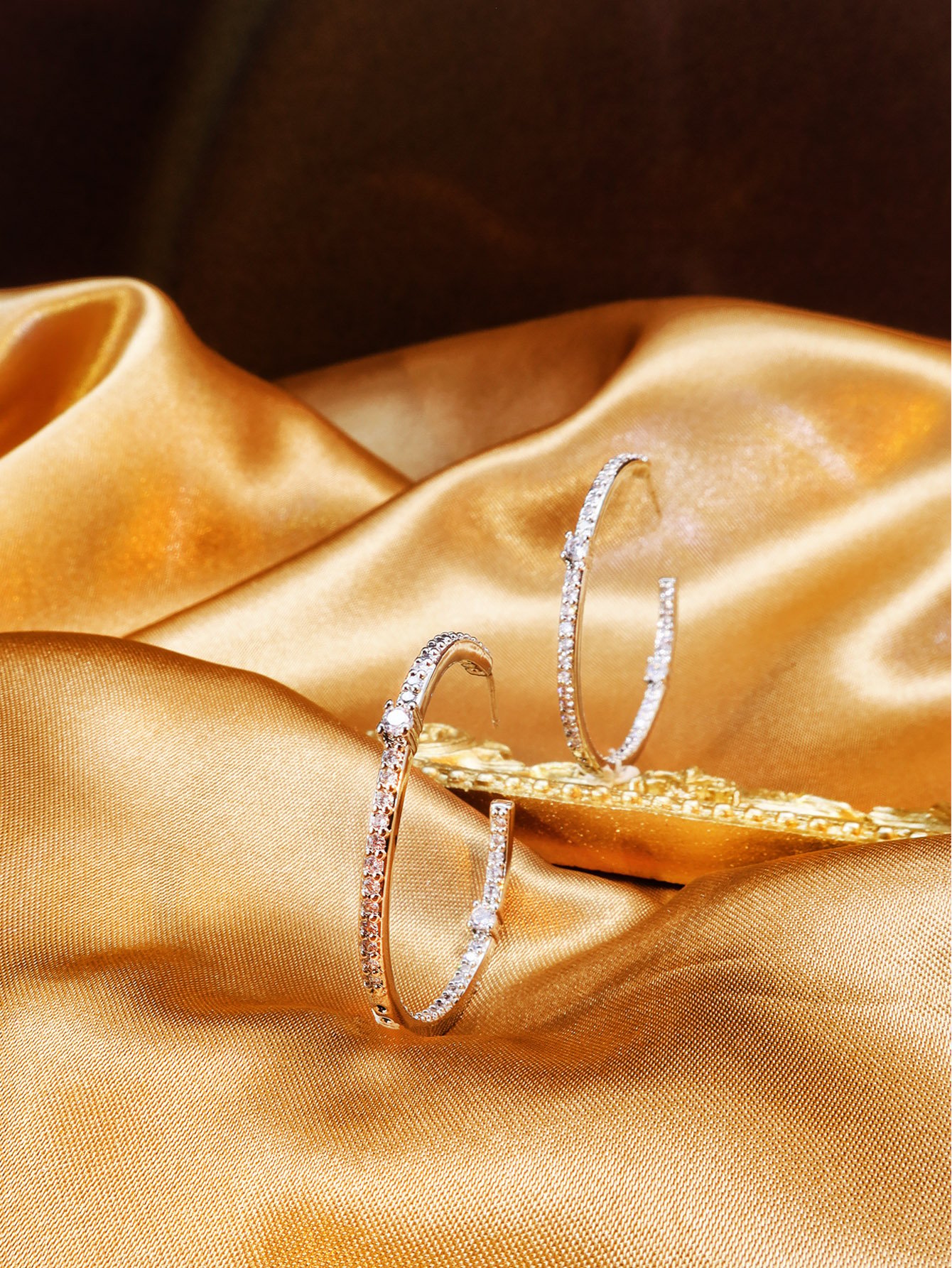 Set of 2 Silver Crystal Hoop Earrings