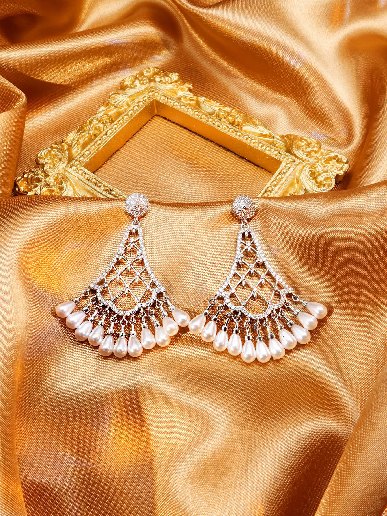 Silver Pearl Danglers Earrings