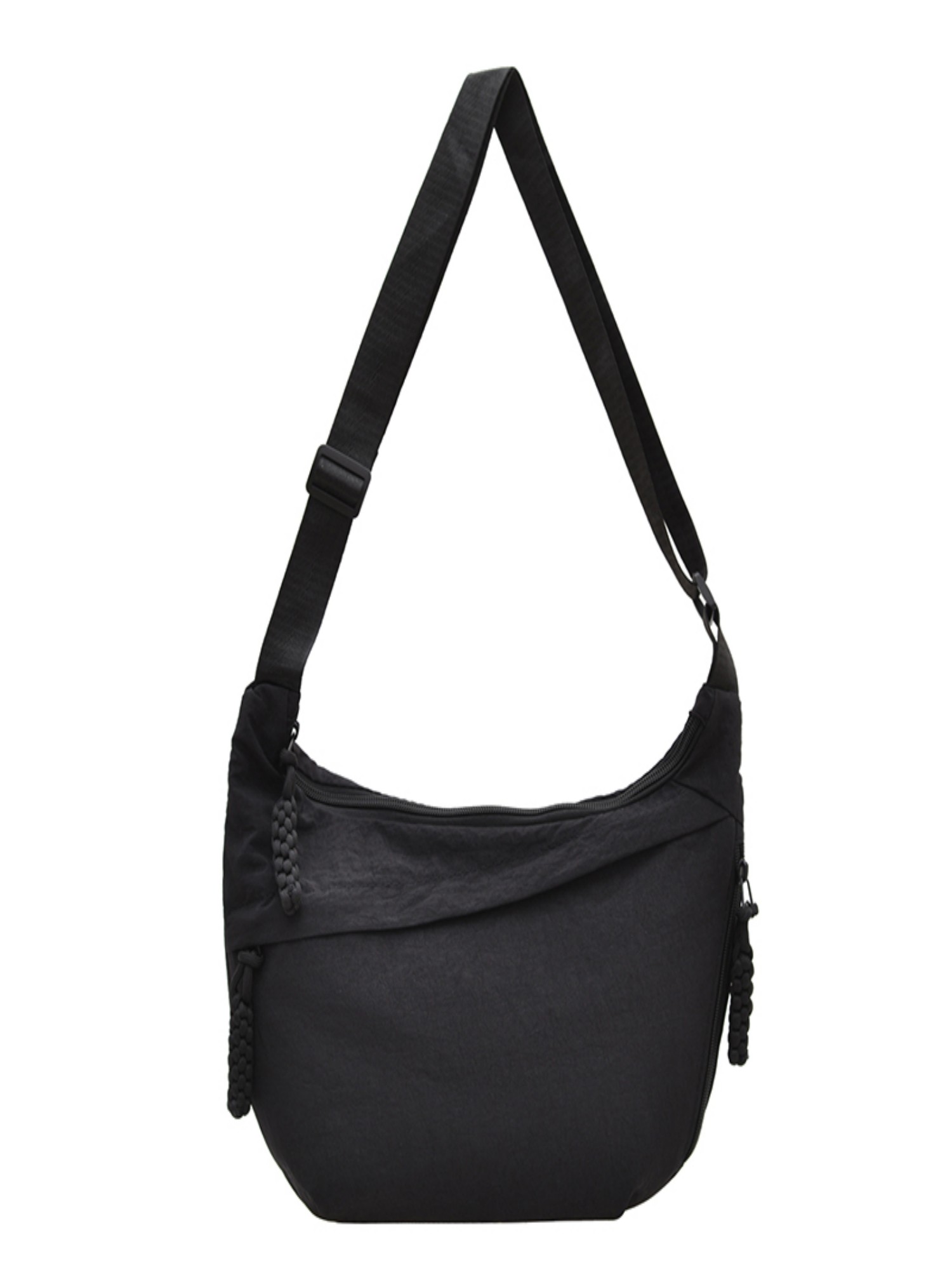 Black Solid Shoulder Bag with Zip