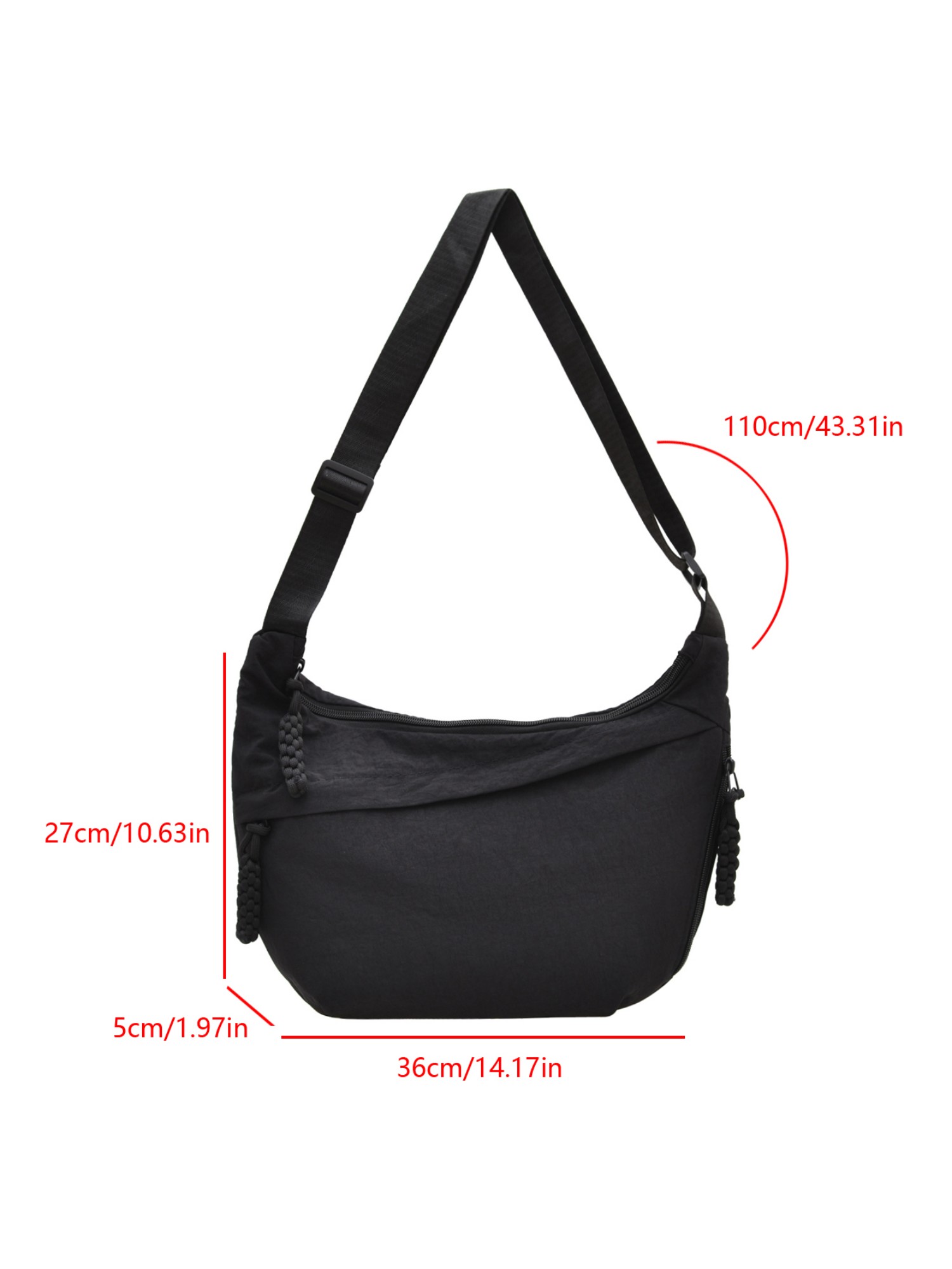 Black Solid Shoulder Bag with Zip