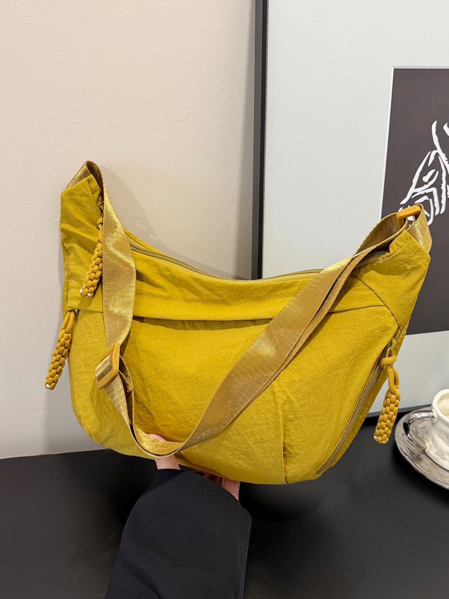 Yellow Solid Crossbody with Zip