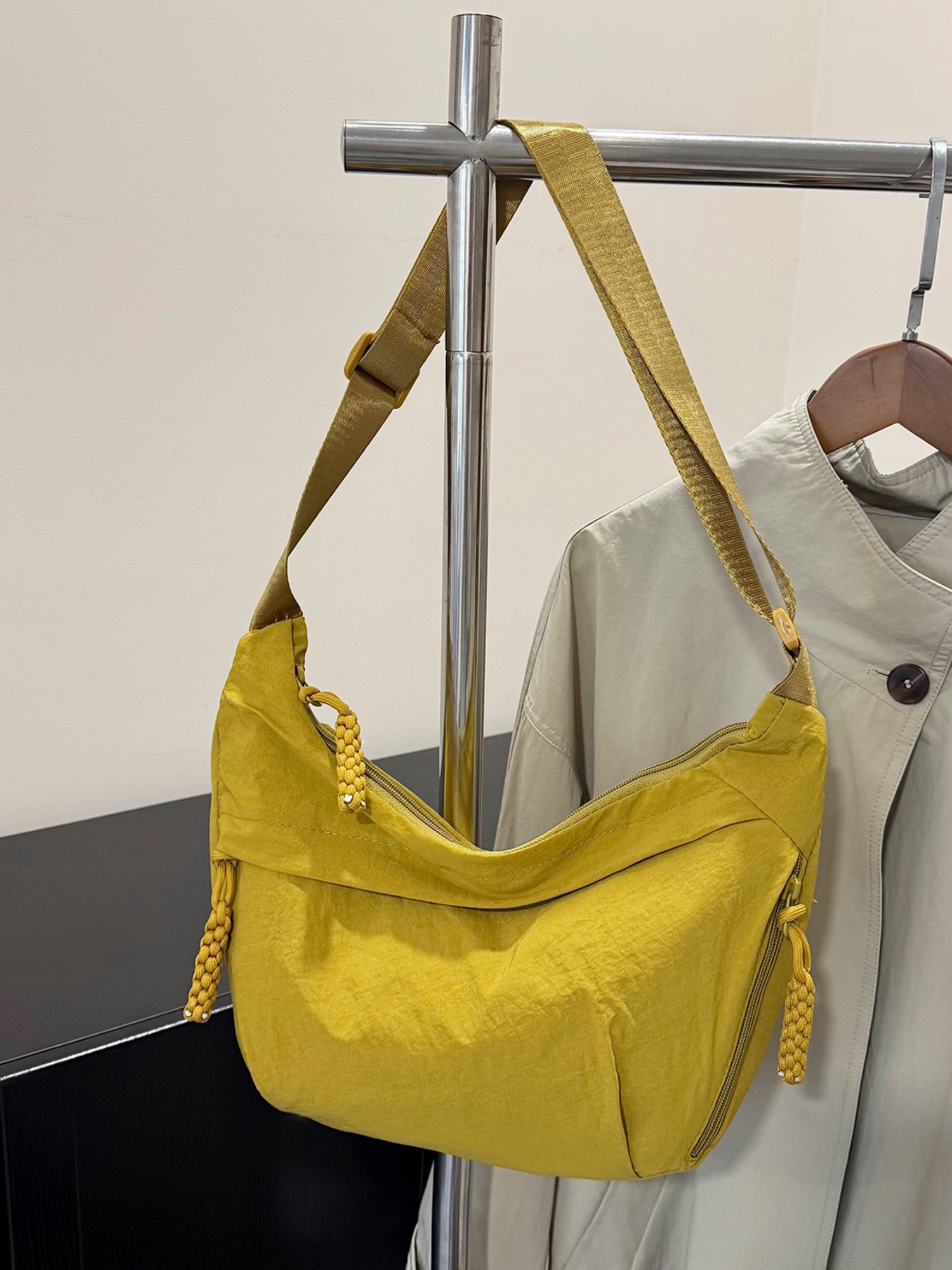Yellow Solid Crossbody with Zip