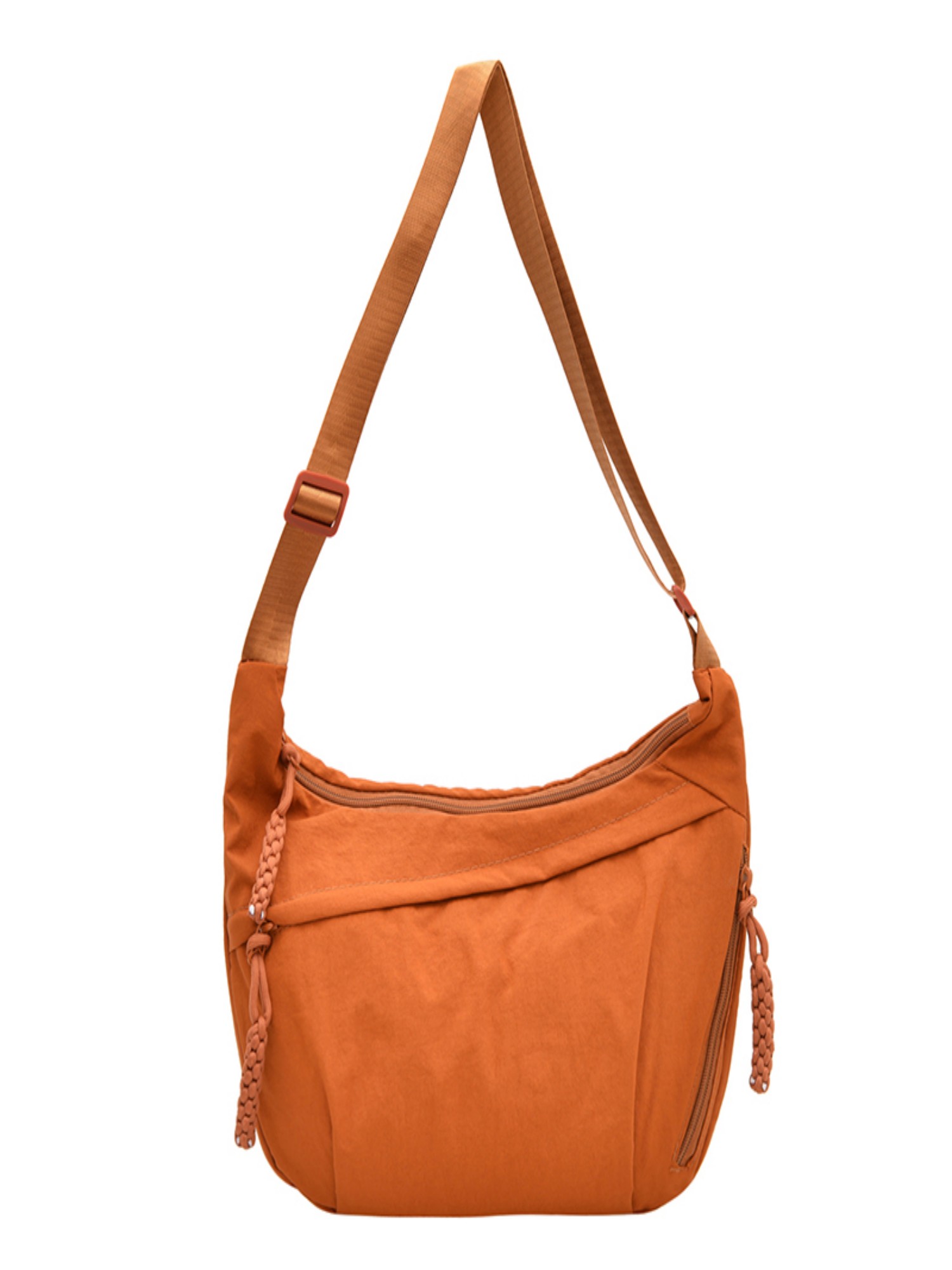 Orange Solid Shoulder Bag with Zip