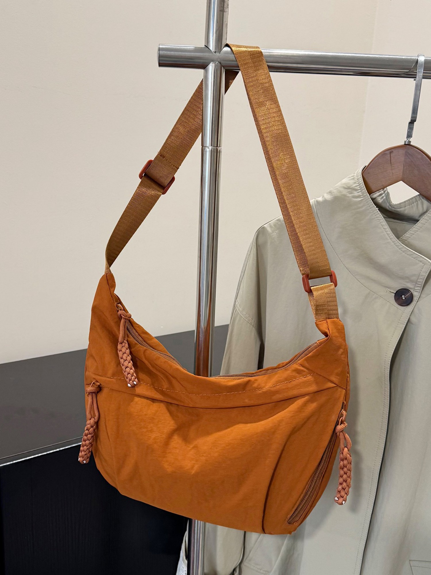 Orange Solid Shoulder Bag with Zip