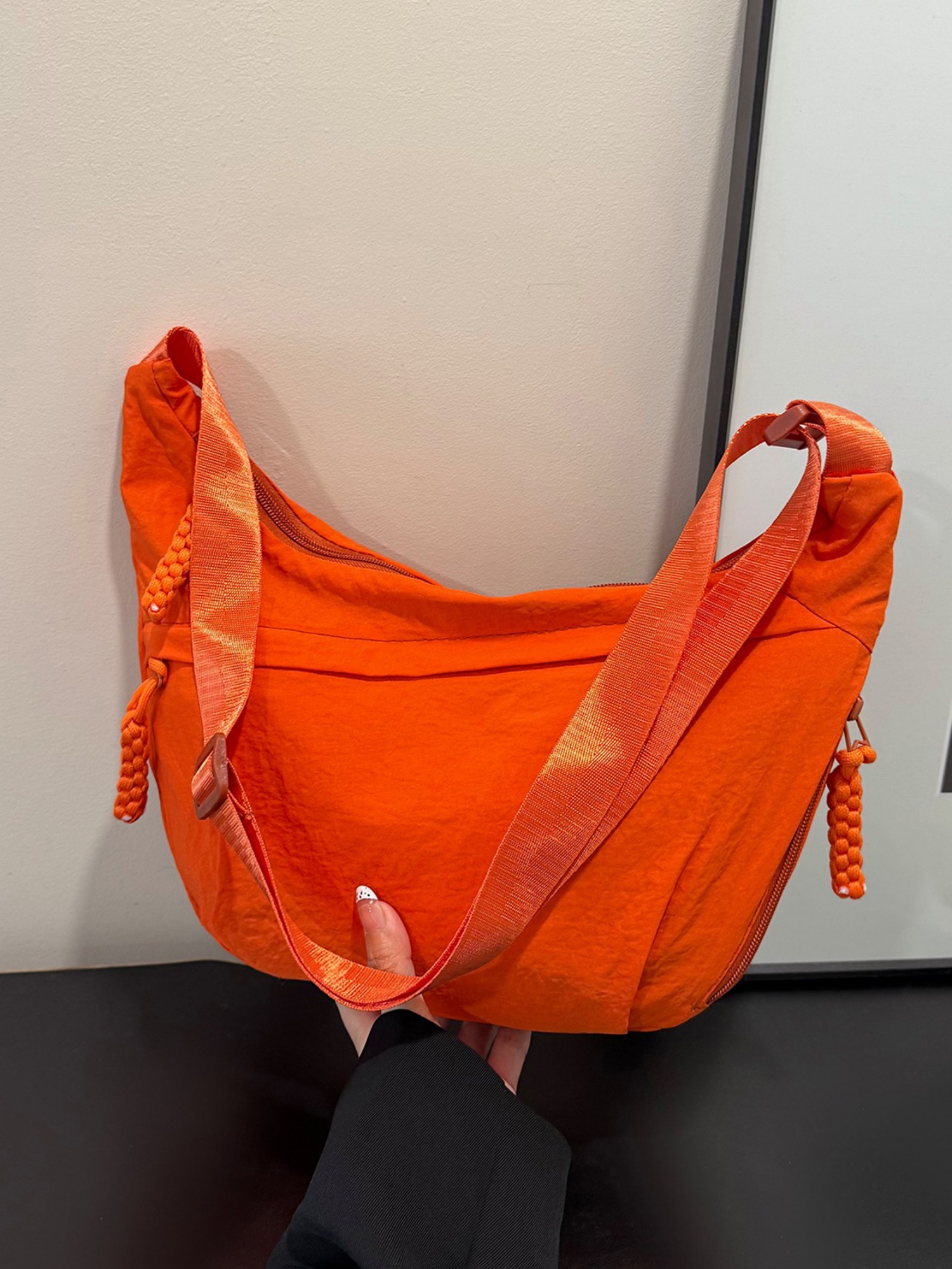 Orange Solid Shoulder Bag with Zip