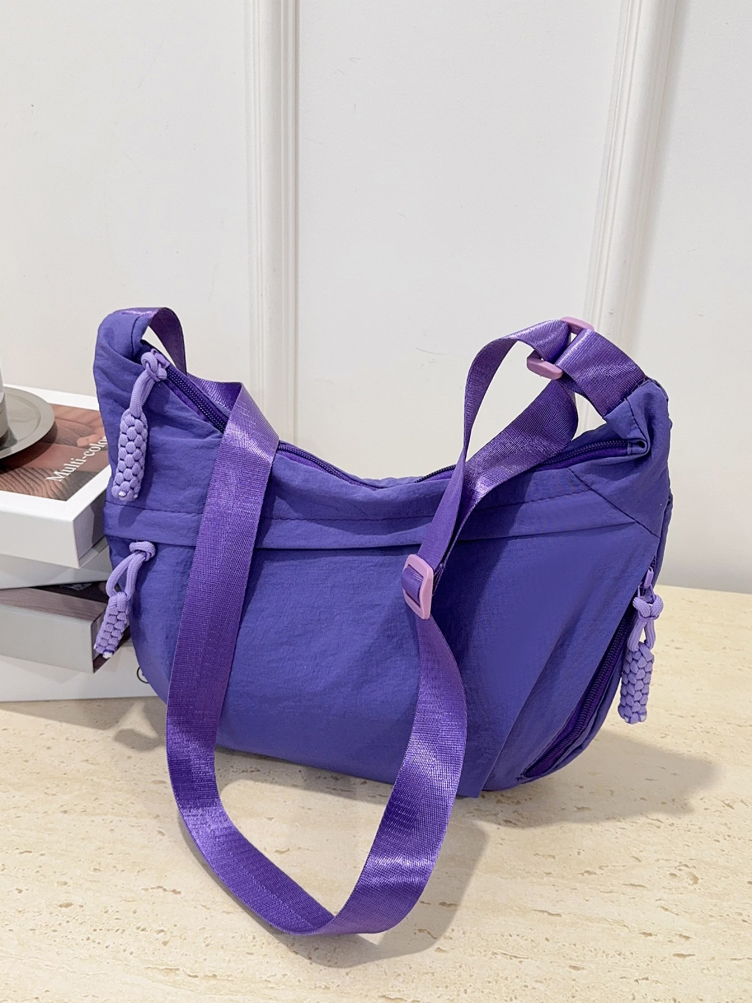 Purple Solid Sling Bag with Zip
