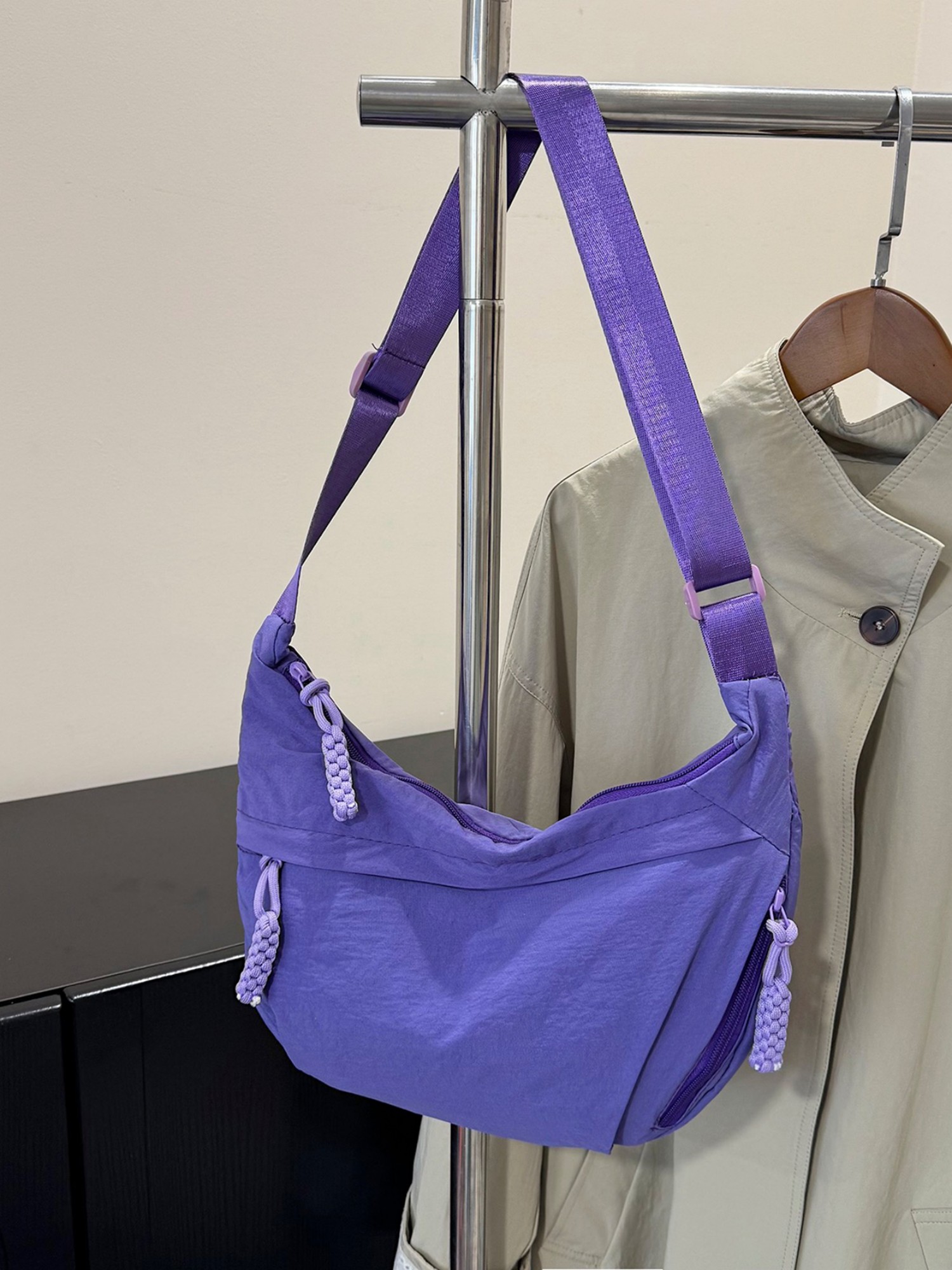 Purple Solid Sling Bag with Zip