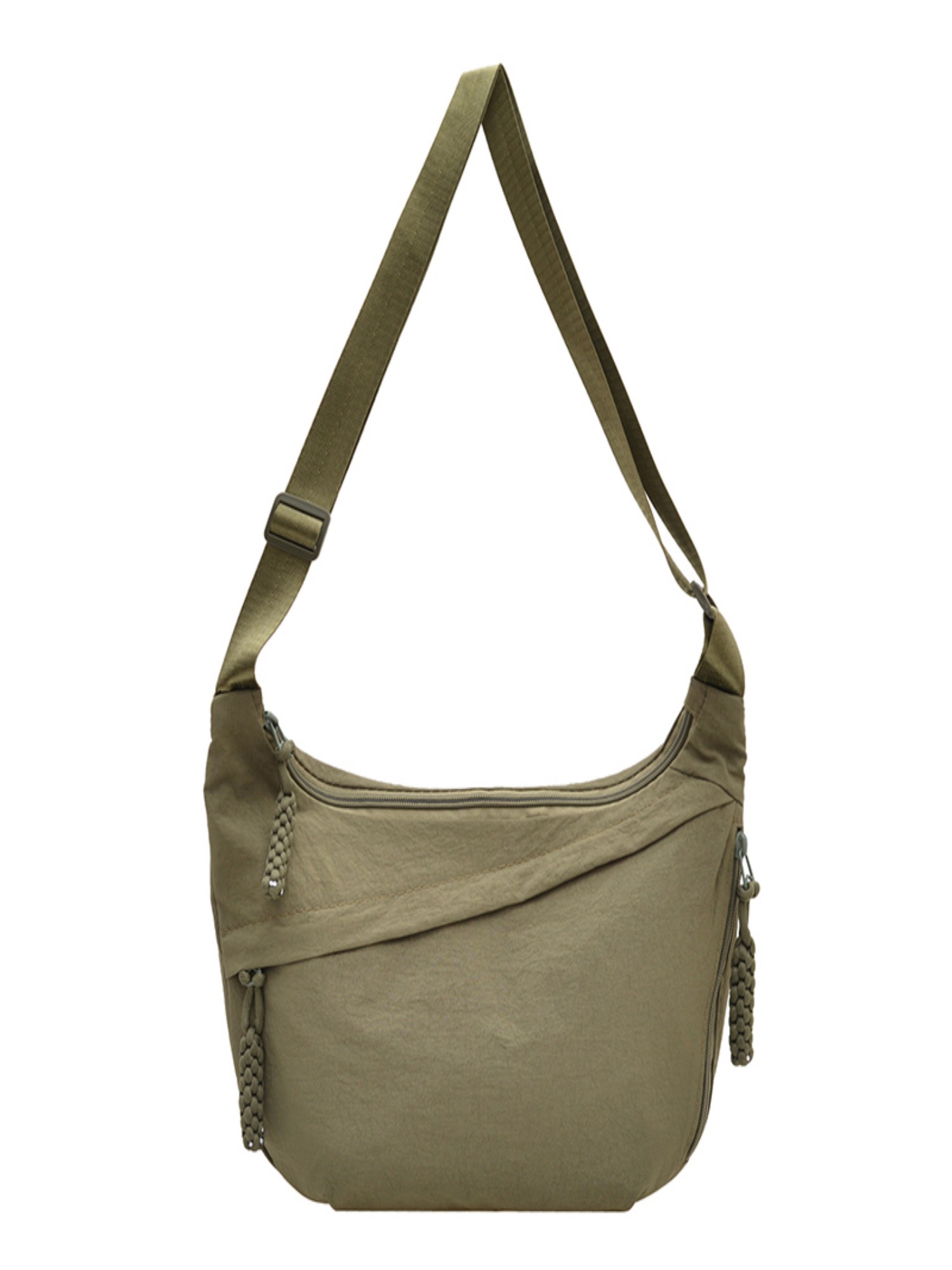 Olive Solid Shoulder Bag with Zip