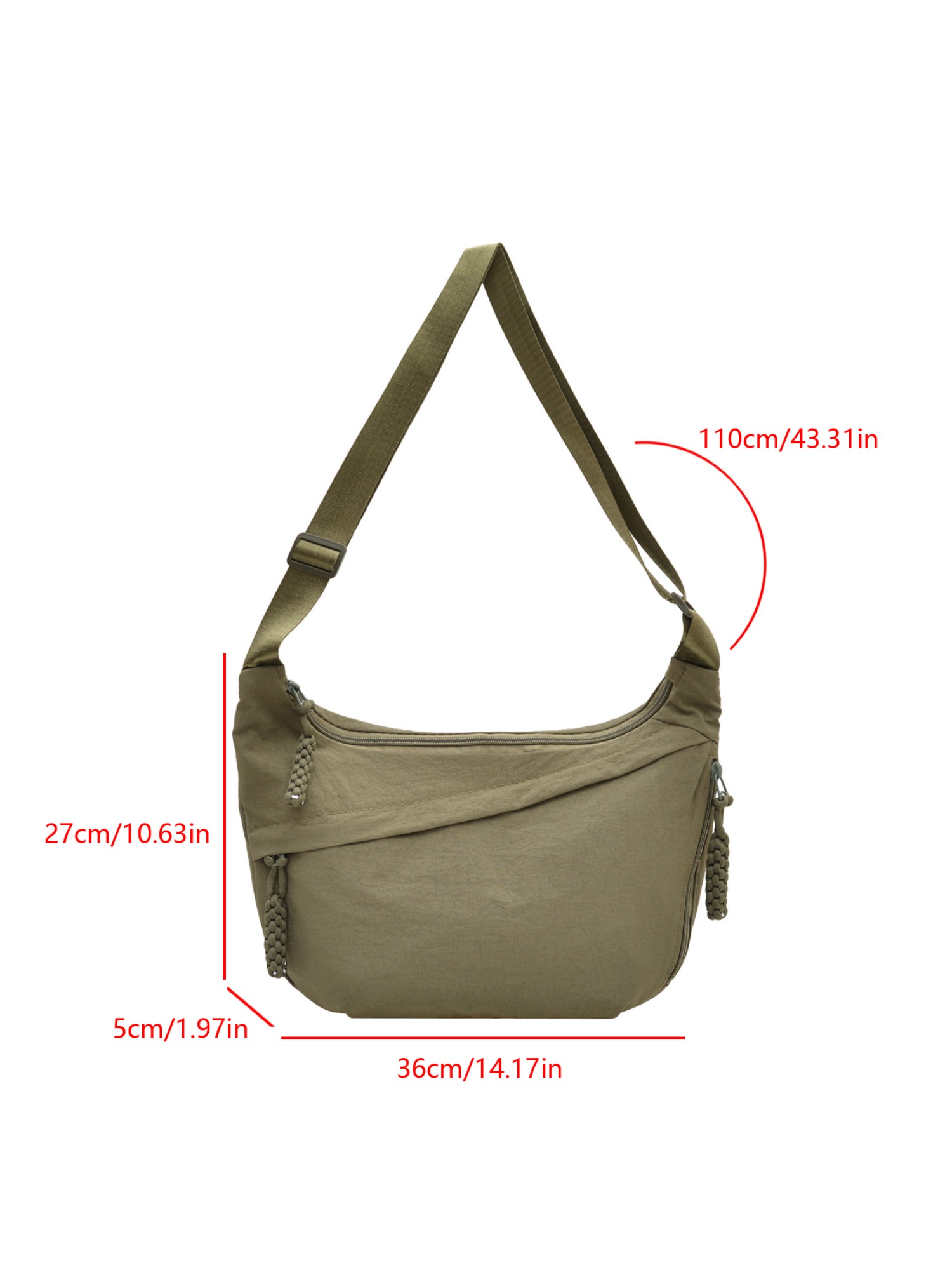 Olive Solid Shoulder Bag with Zip