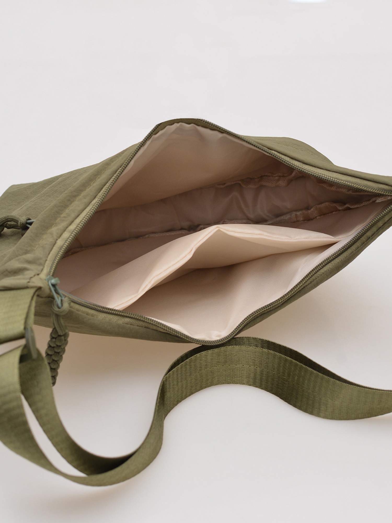 Olive Solid Shoulder Bag with Zip