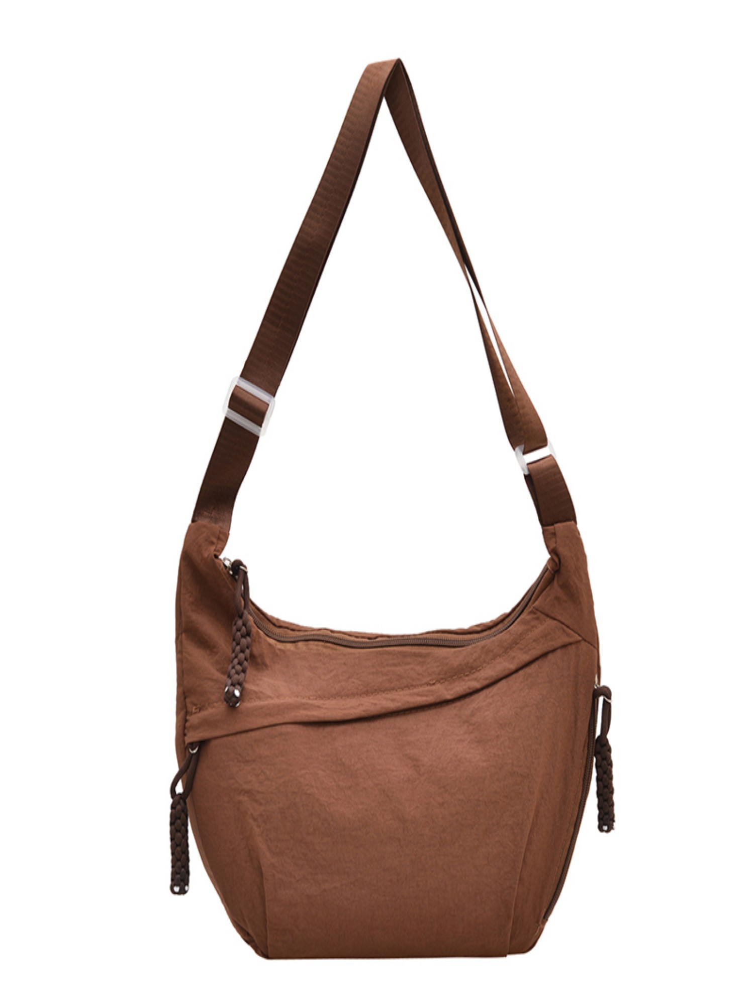 Brown Solid Shoulder Bag with Zip