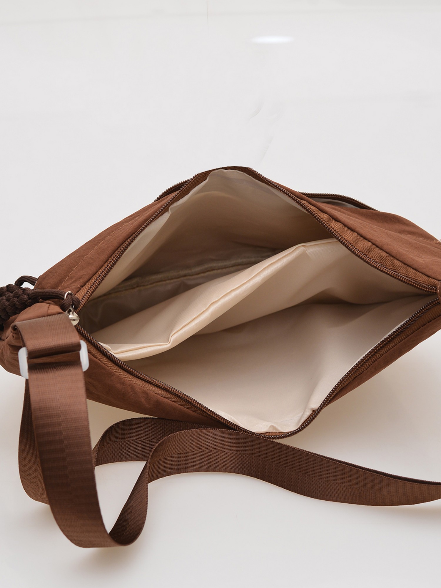Brown Solid Shoulder Bag with Zip