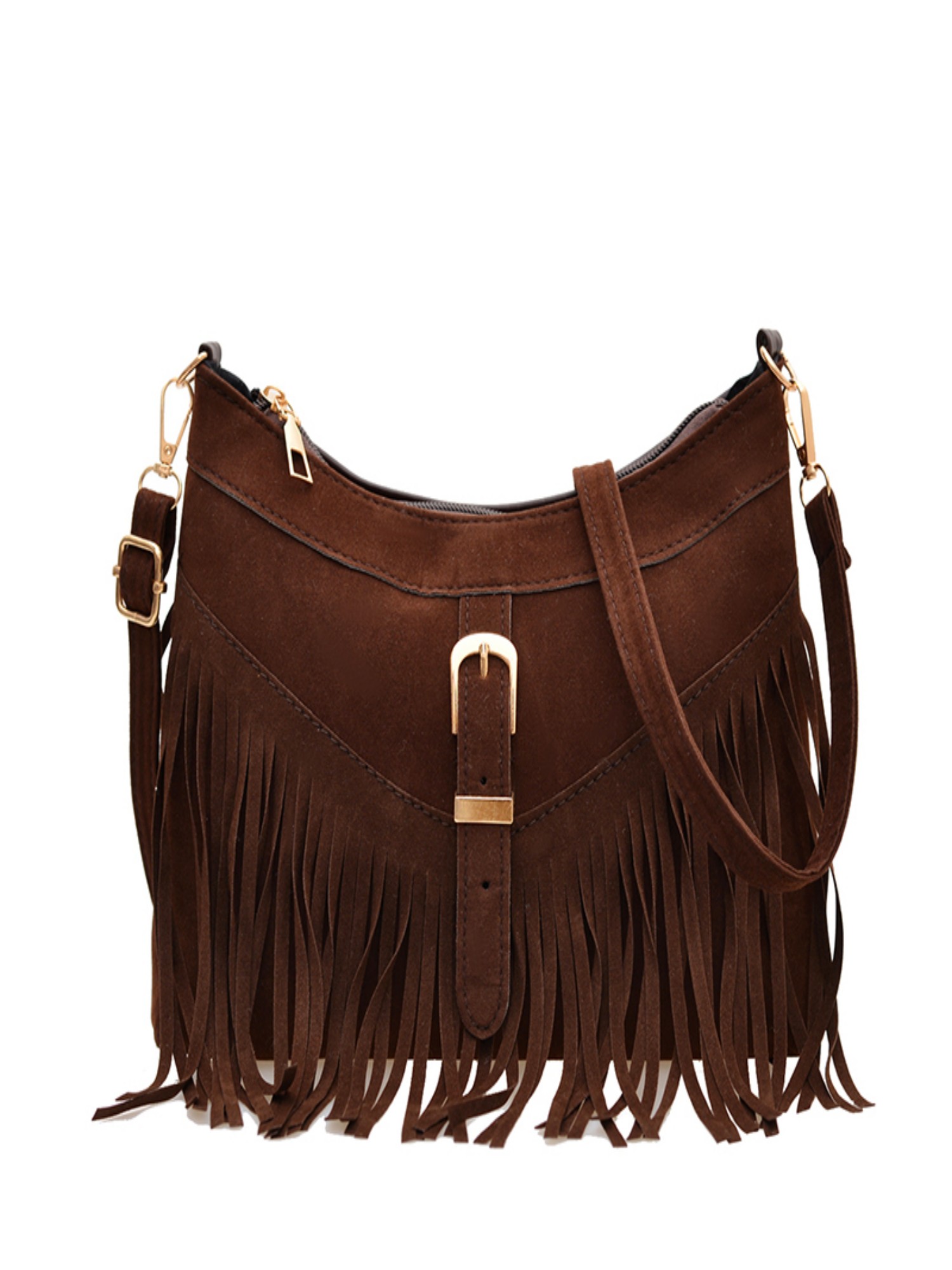 Brown Solid Shoulder Bag with Zip