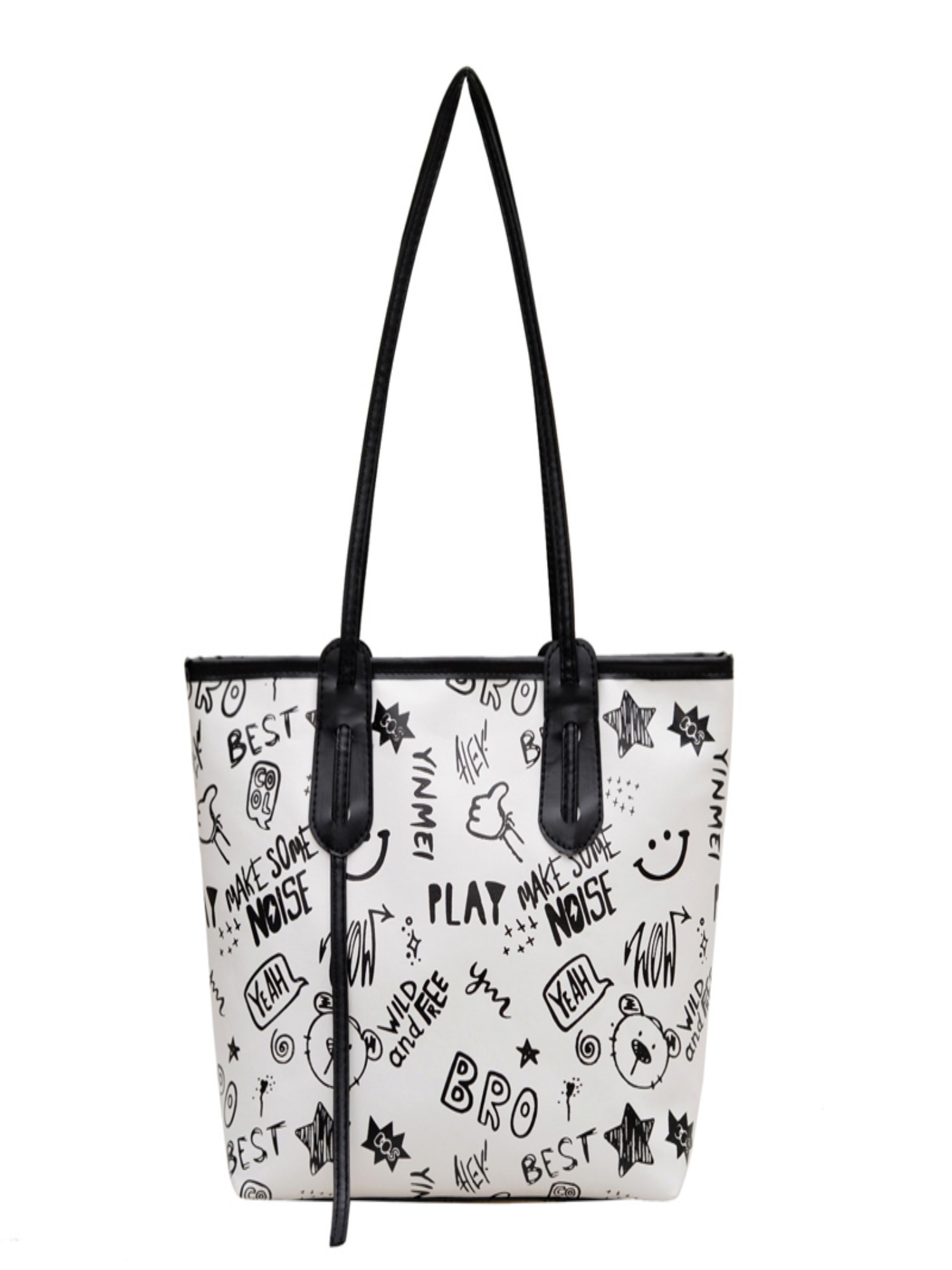 White Printed Shoulder Bag with Zip