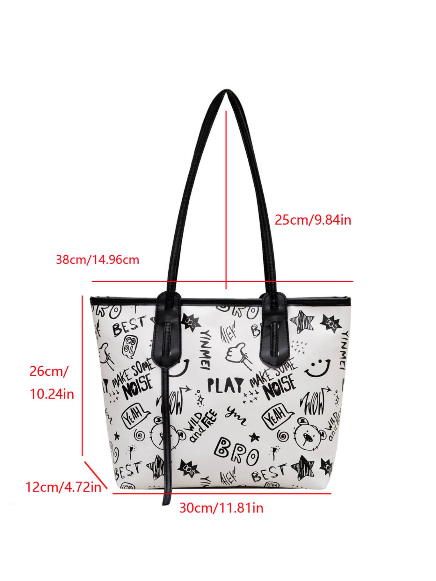 White Printed Shoulder Bag with Zip