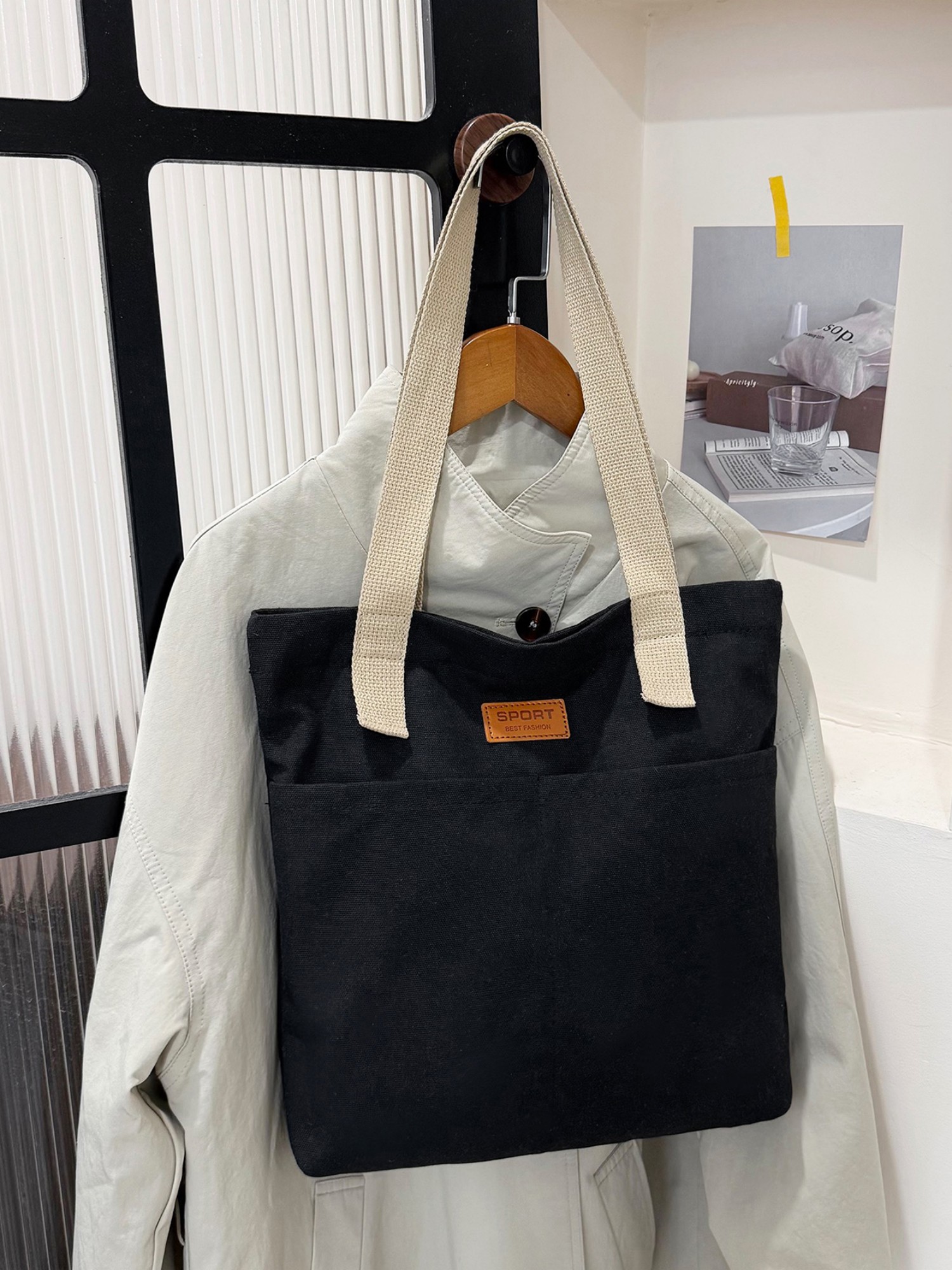 Black Solid Tote with Zip