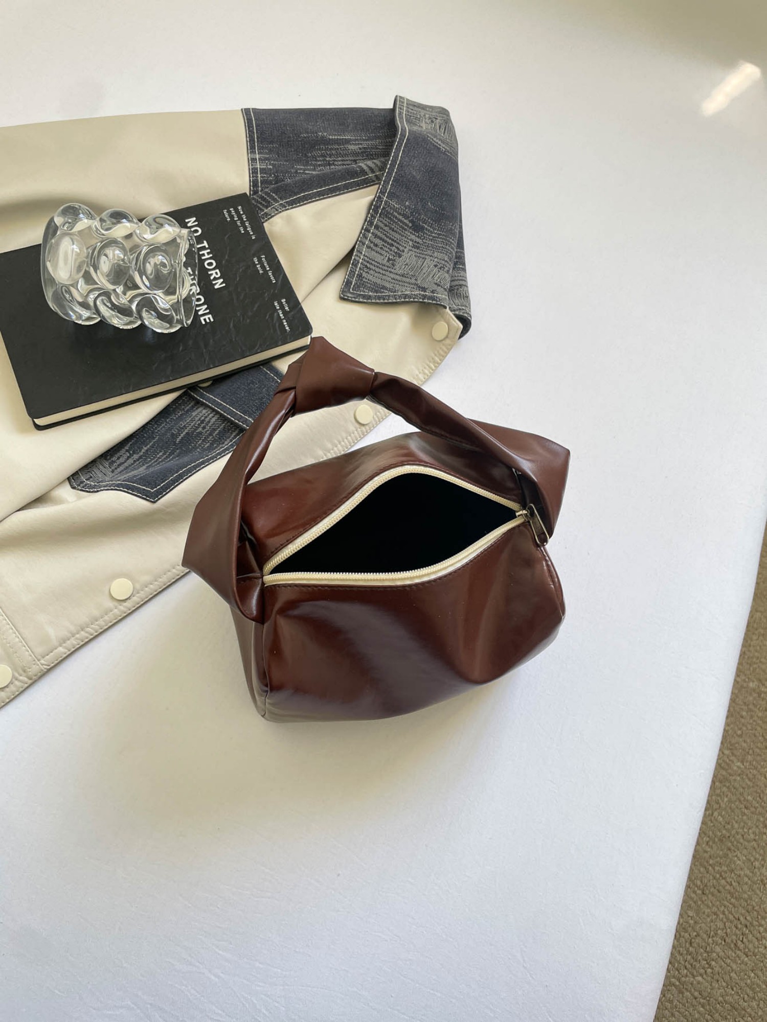 Coffee Brown Solid Shoulder Bag with Zip