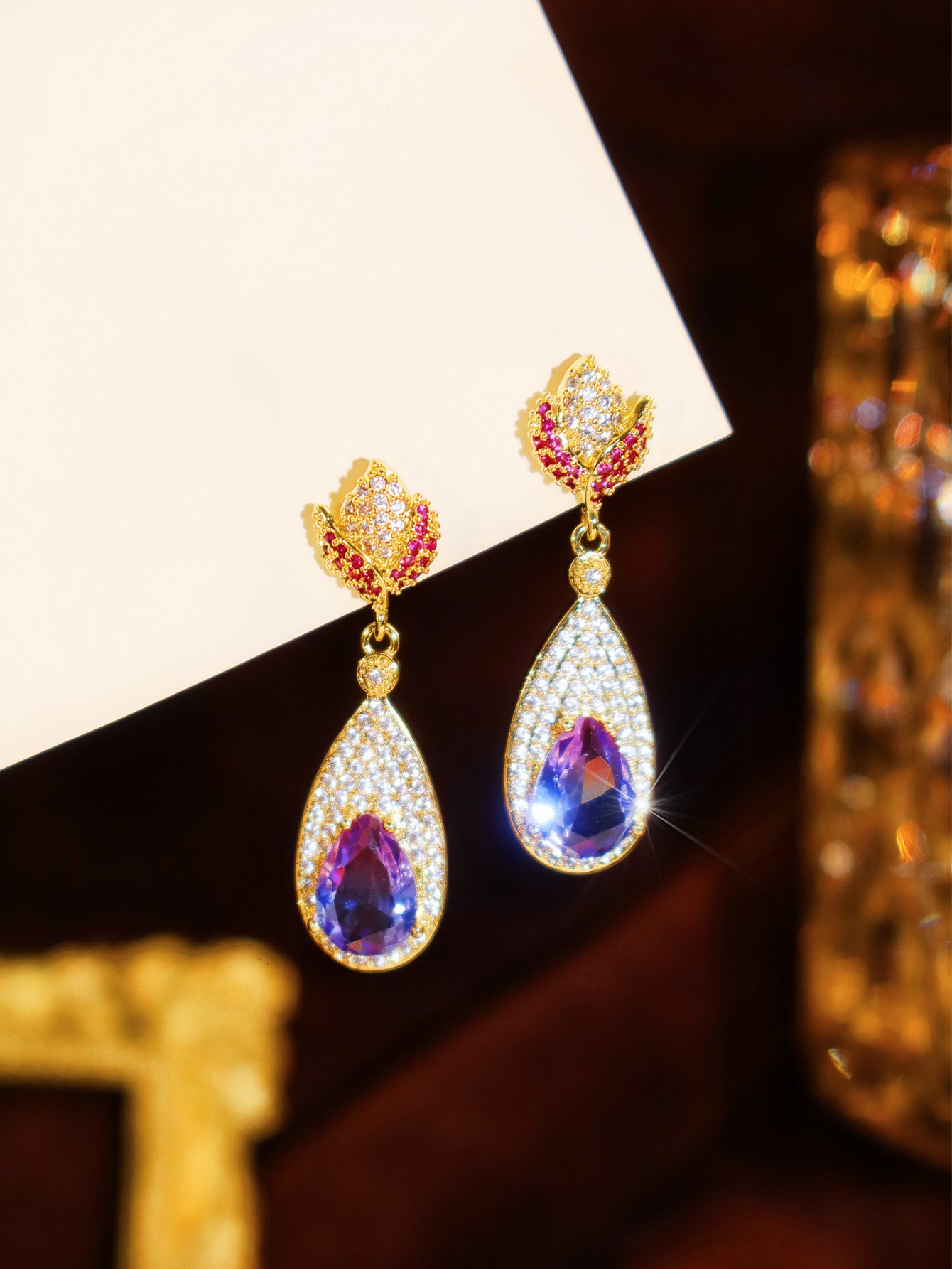 Gold Gemstone Danglers Earrings