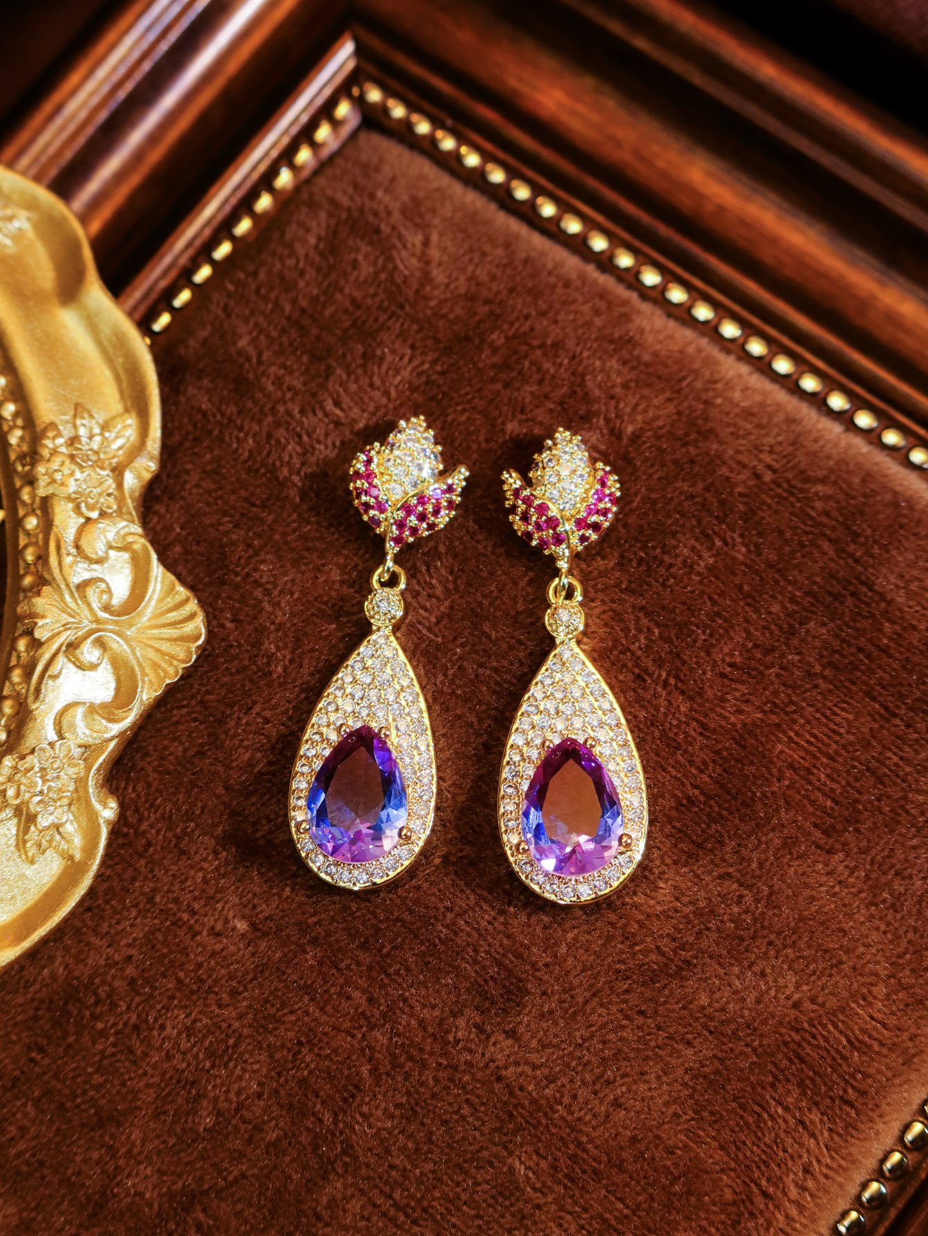 Gold Gemstone Danglers Earrings