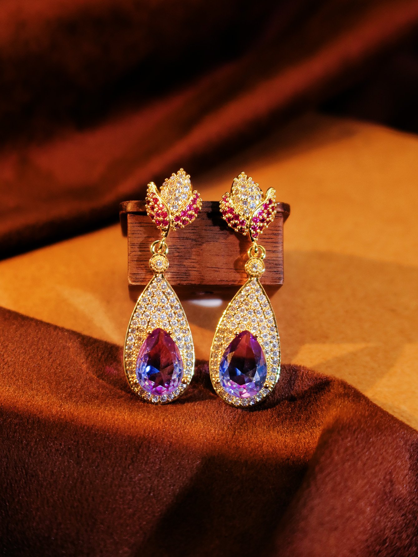 Gold Gemstone Danglers Earrings