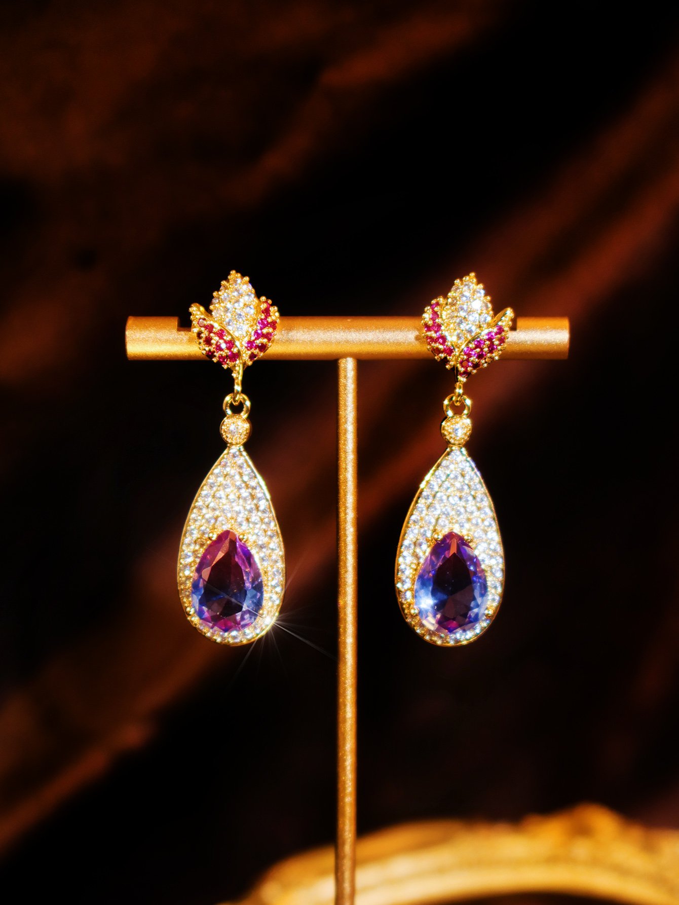 Gold Gemstone Danglers Earrings