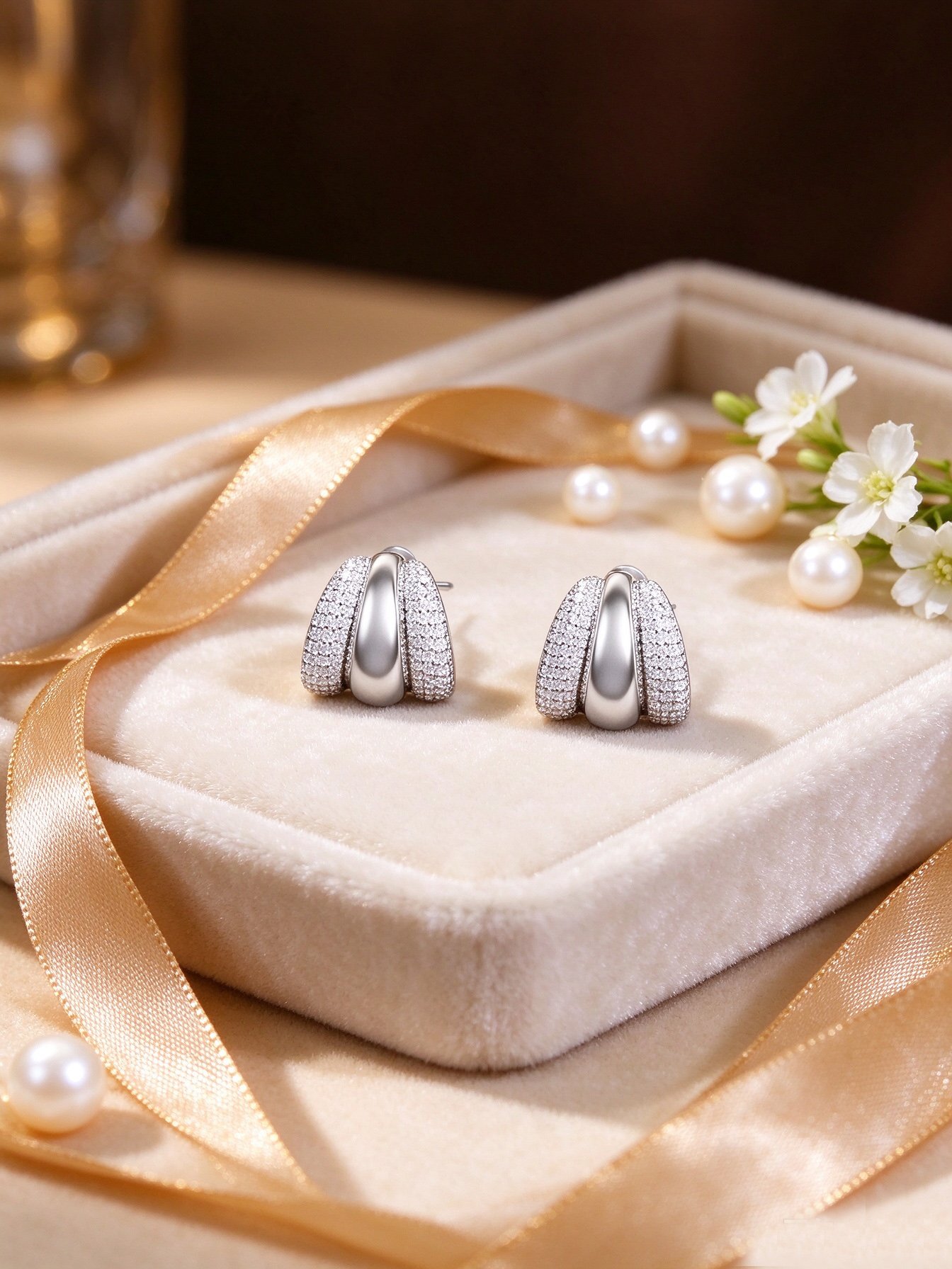 Silver Crystal Stud Earrings
