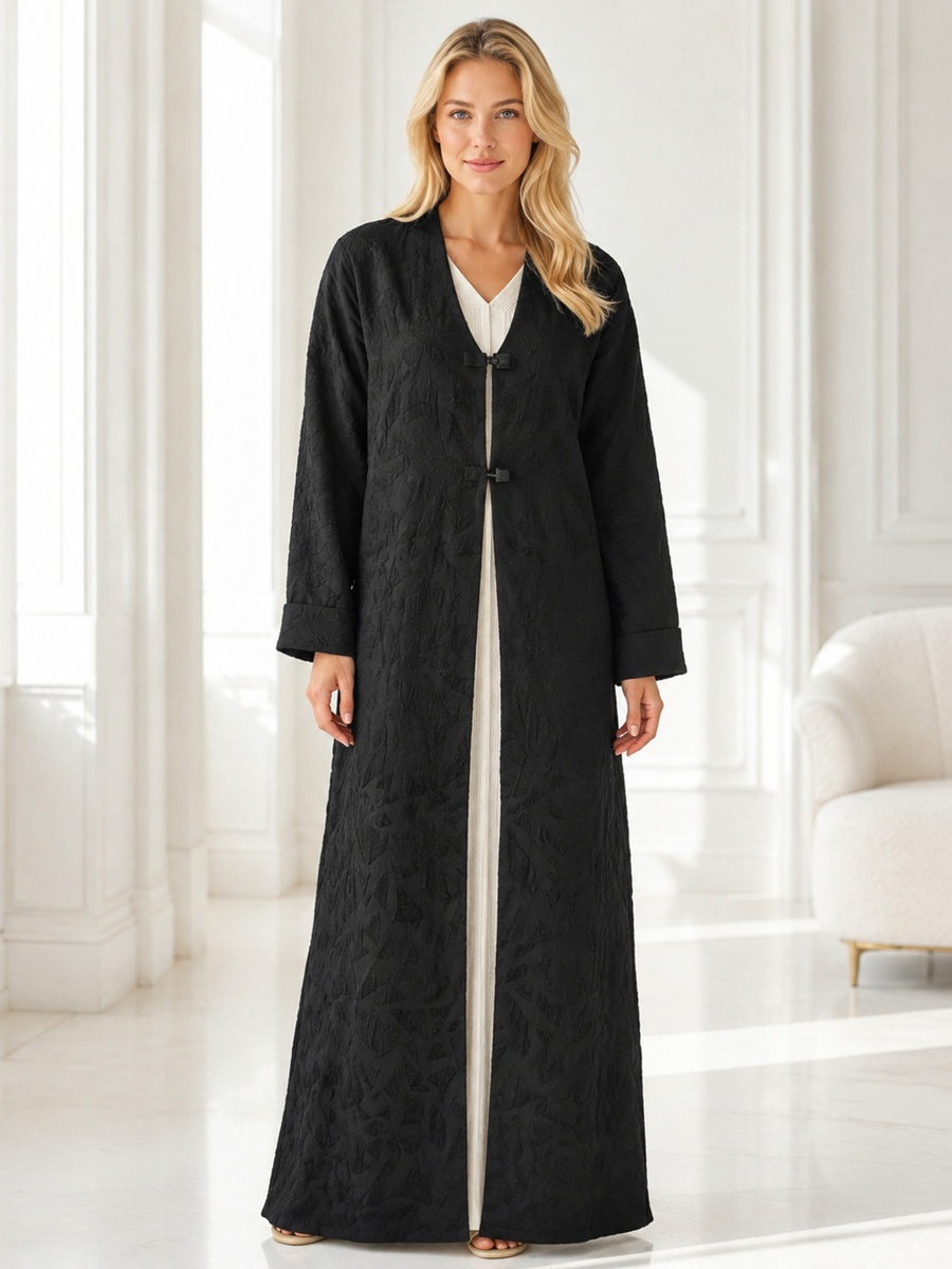 Black Textured Jacquard Full-Length Abaya