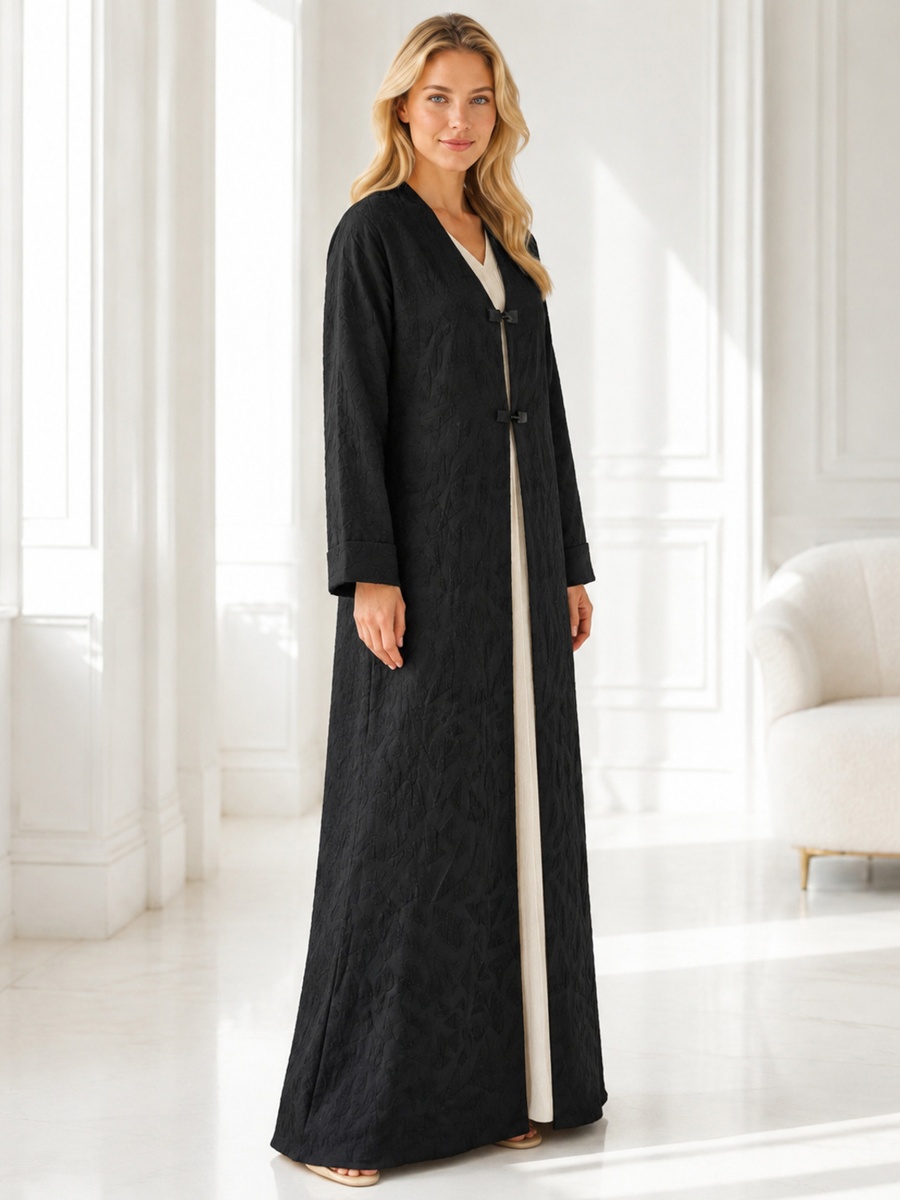 Black Textured Jacquard Full-Length Abaya