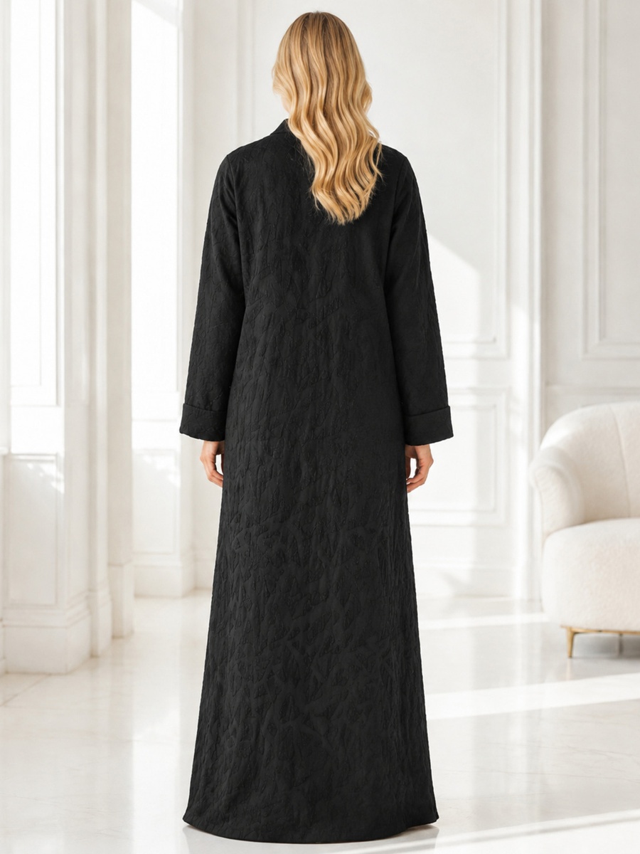 Black Textured Jacquard Full-Length Abaya