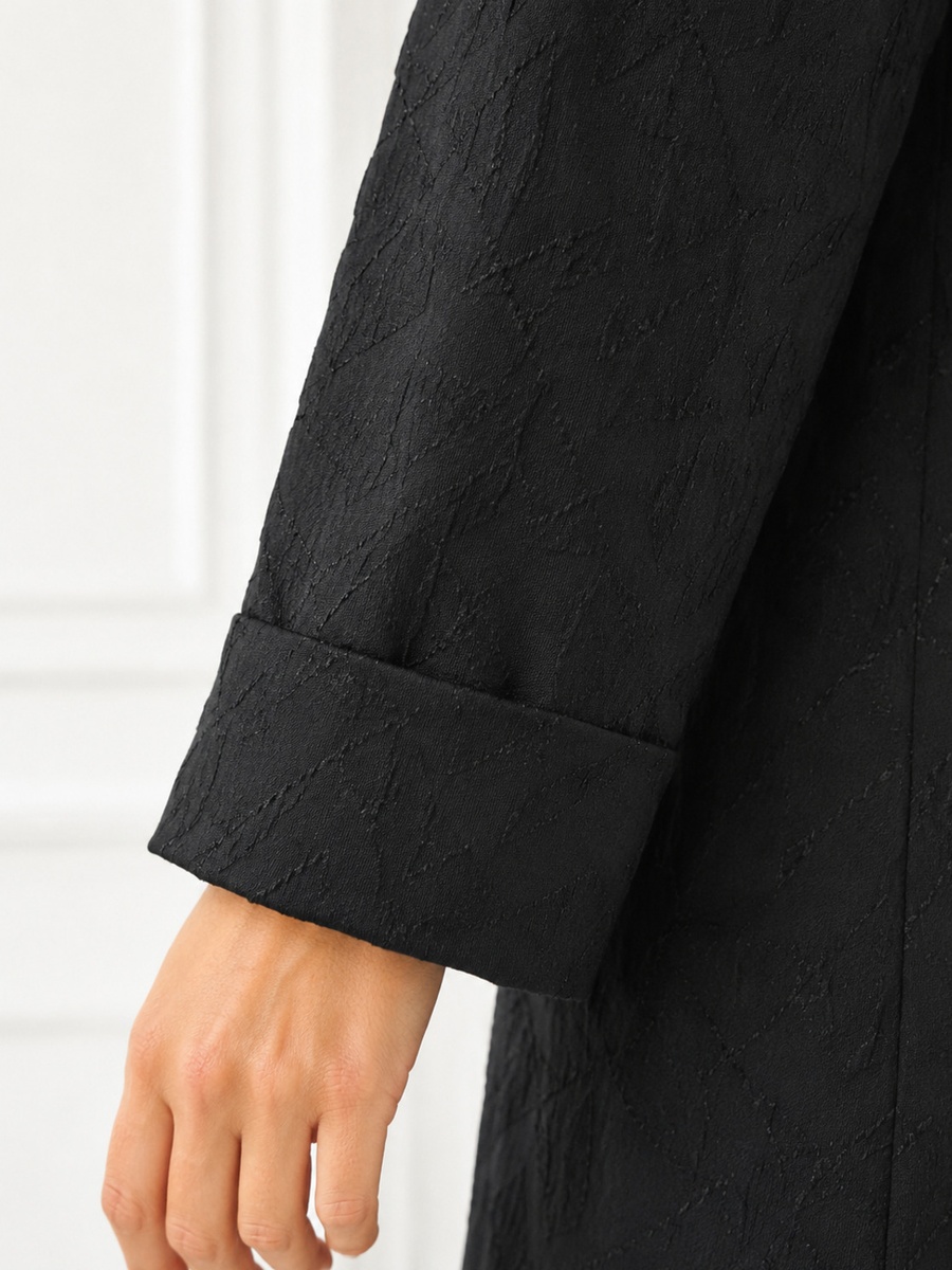 Black Textured Jacquard Full-Length Abaya