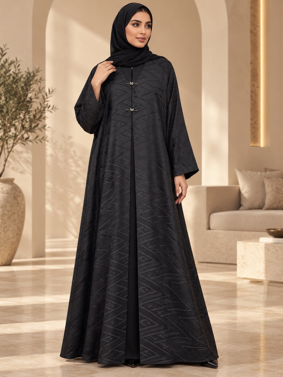 Black Geometric Jacquard Abaya