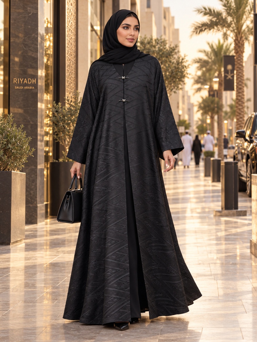Black Geometric Jacquard Abaya