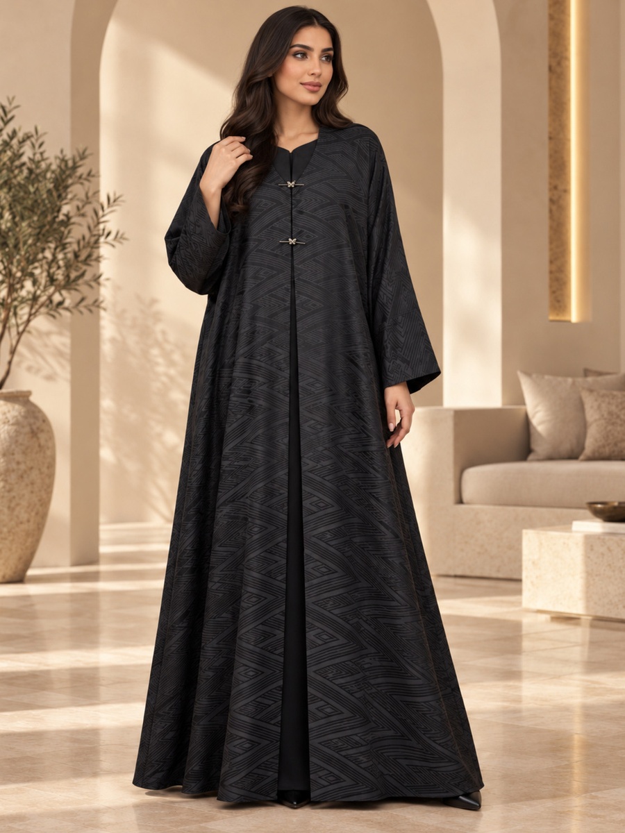 Black Geometric Jacquard Abaya