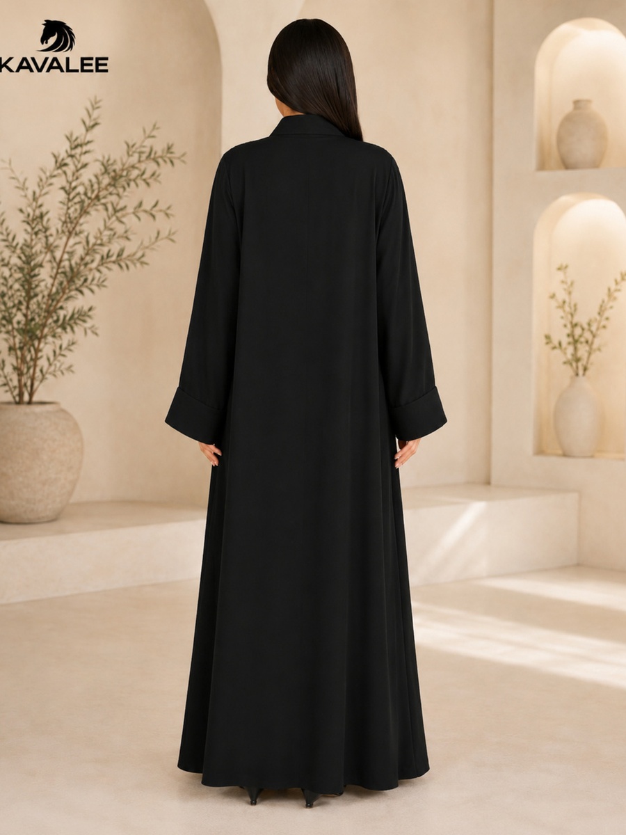 Black Tonal Shoulder Cord Detail Abaya