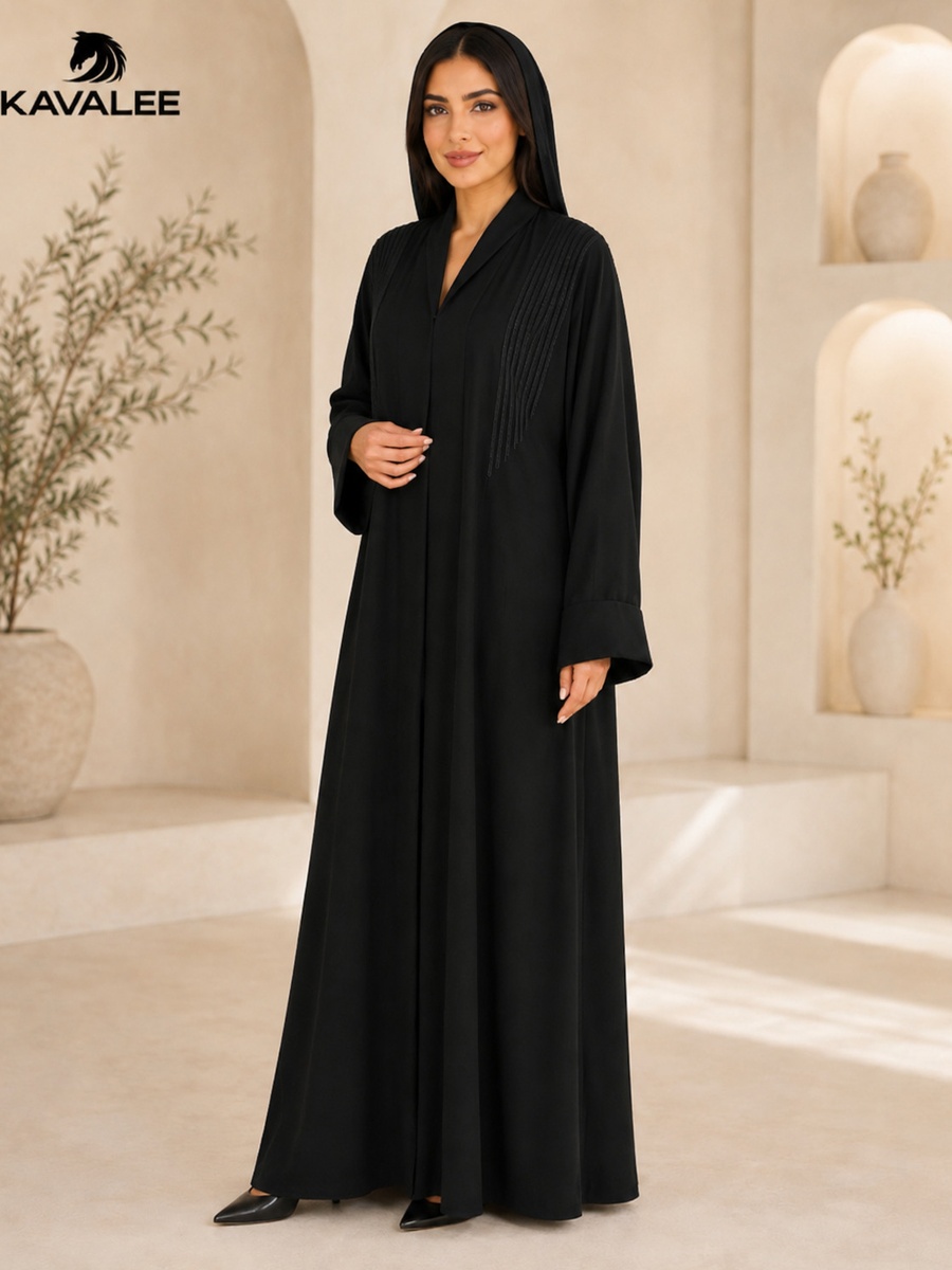 Black Tonal Shoulder Cord Detail Abaya