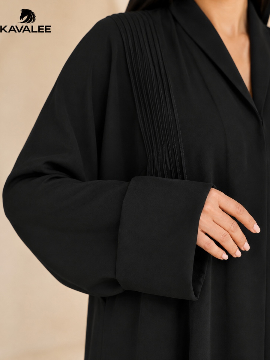 Black Tonal Shoulder Cord Detail Abaya