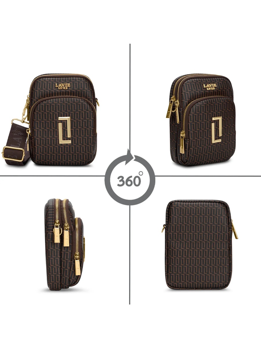 Luxe Women Monogram Mobile26 Vertical 3-Compartment (Choco) 