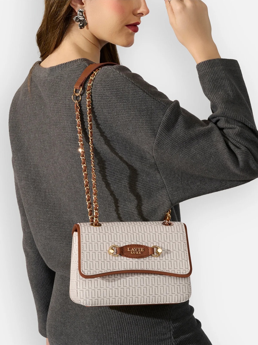 Luxe Women Monogram Jess 2-Compartment Sling Bag (Off White)
