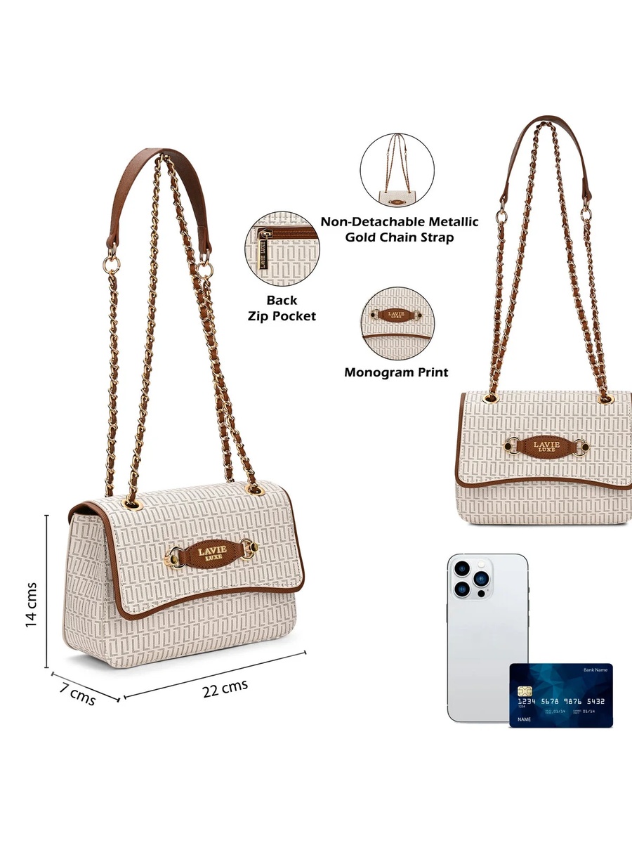 Luxe Women Monogram Jess 2-Compartment Sling Bag (Off White)