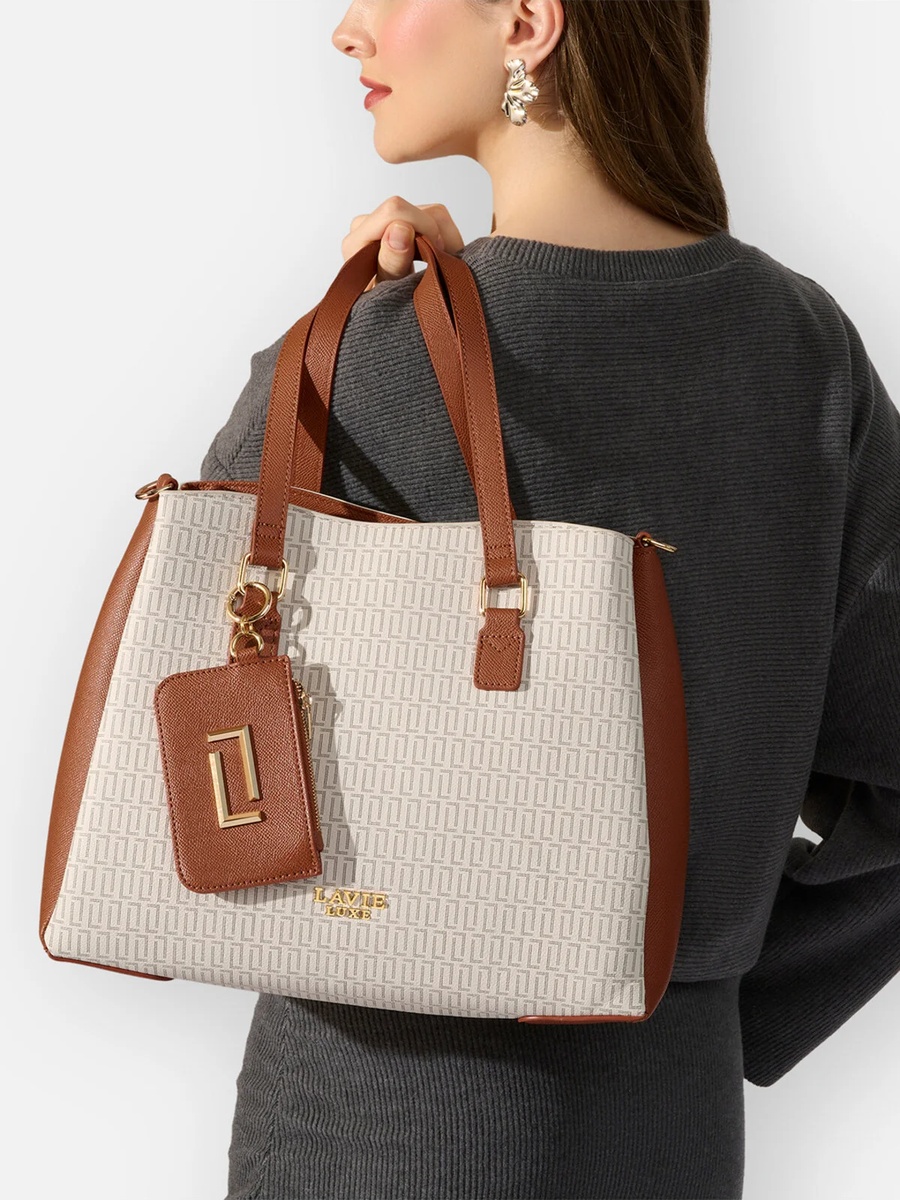 Luxe Women Monogram Rumi 3 Compartment Satchel (Off White)