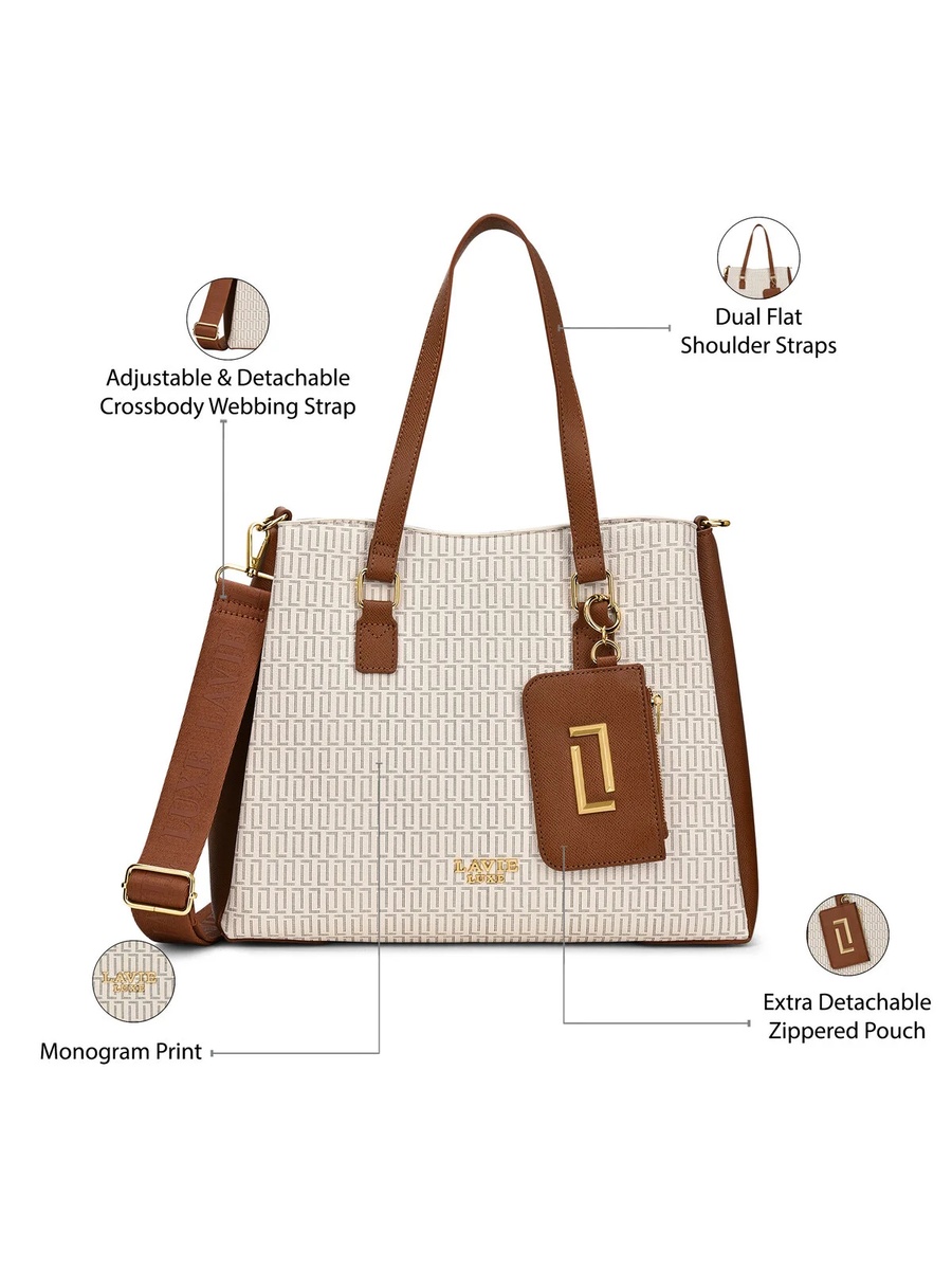 Luxe Women Monogram Rumi 3 Compartment Satchel (Off White)