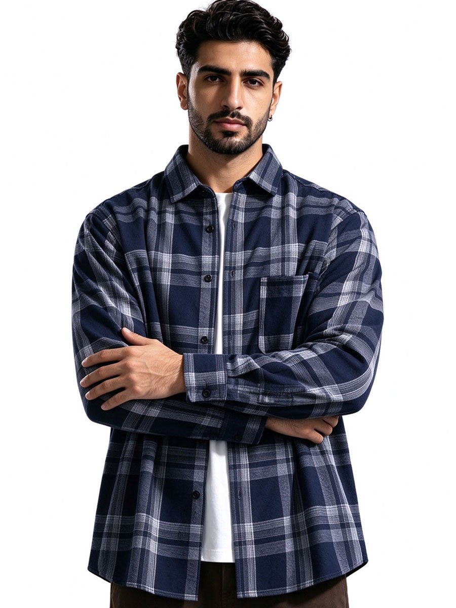 Navy Blue Checked Regular Shirt