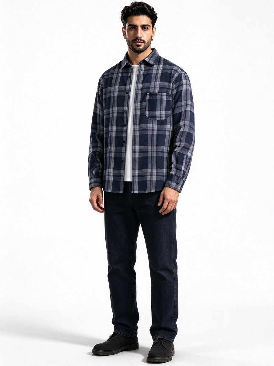 Navy Blue Checked Regular Shirt